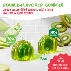 OH MY CHEWY magnesium gummies close-up of exterior and interior dual-flavor for picky eaters.
