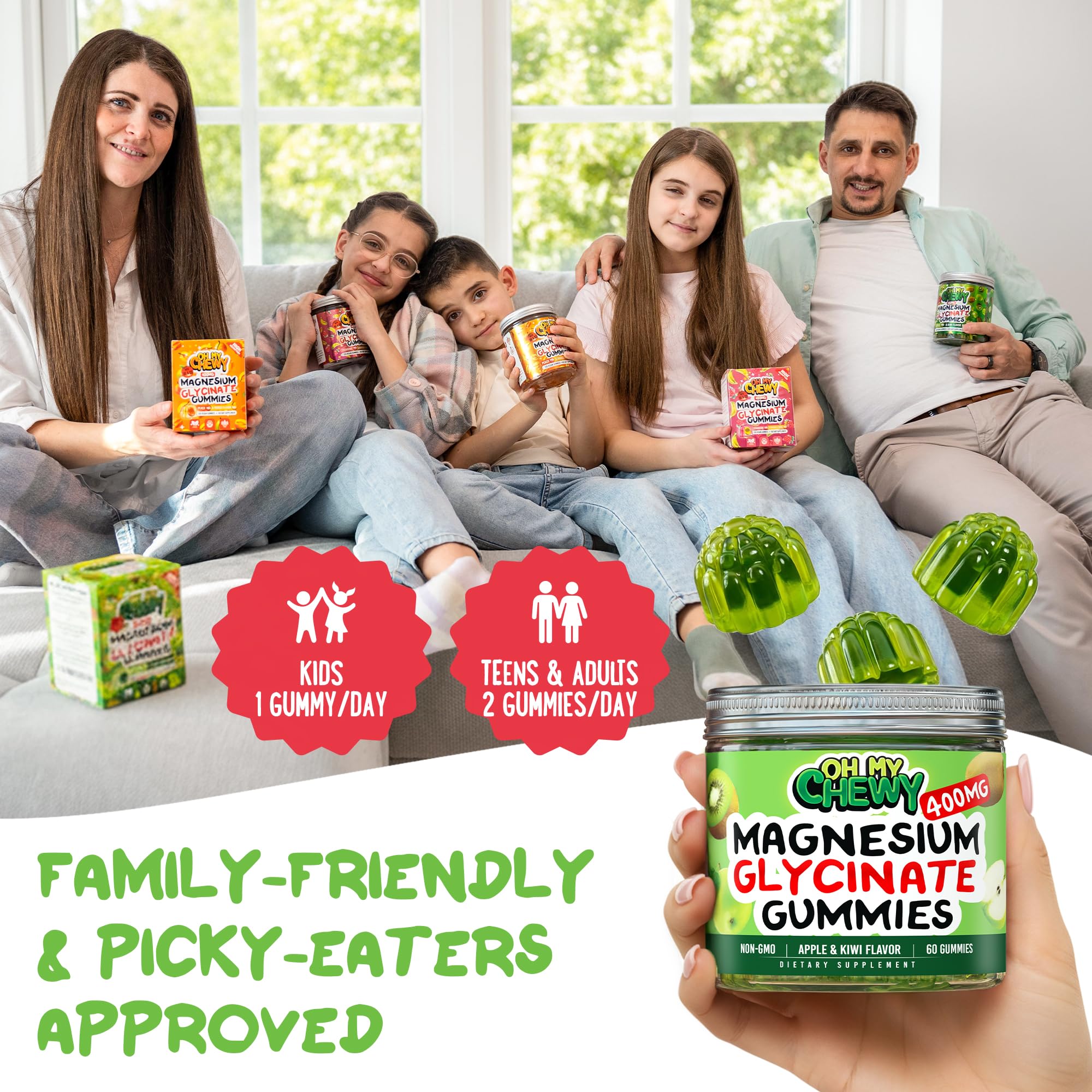 OH MY CHEWY family-friendly gummies on the go for a busy lifestyle and calm.
