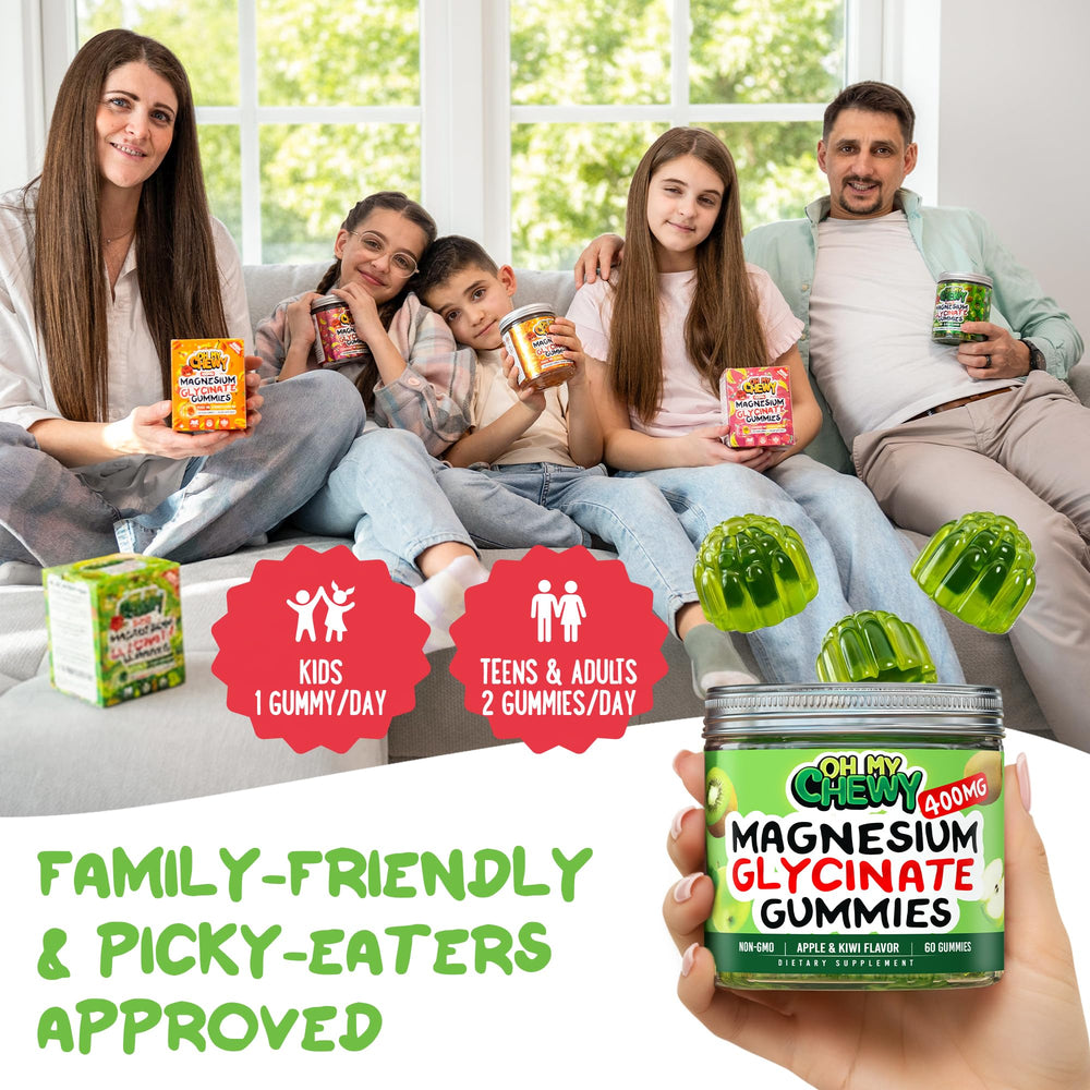 OH MY CHEWY family-friendly gummies on the go for a busy lifestyle and calm.