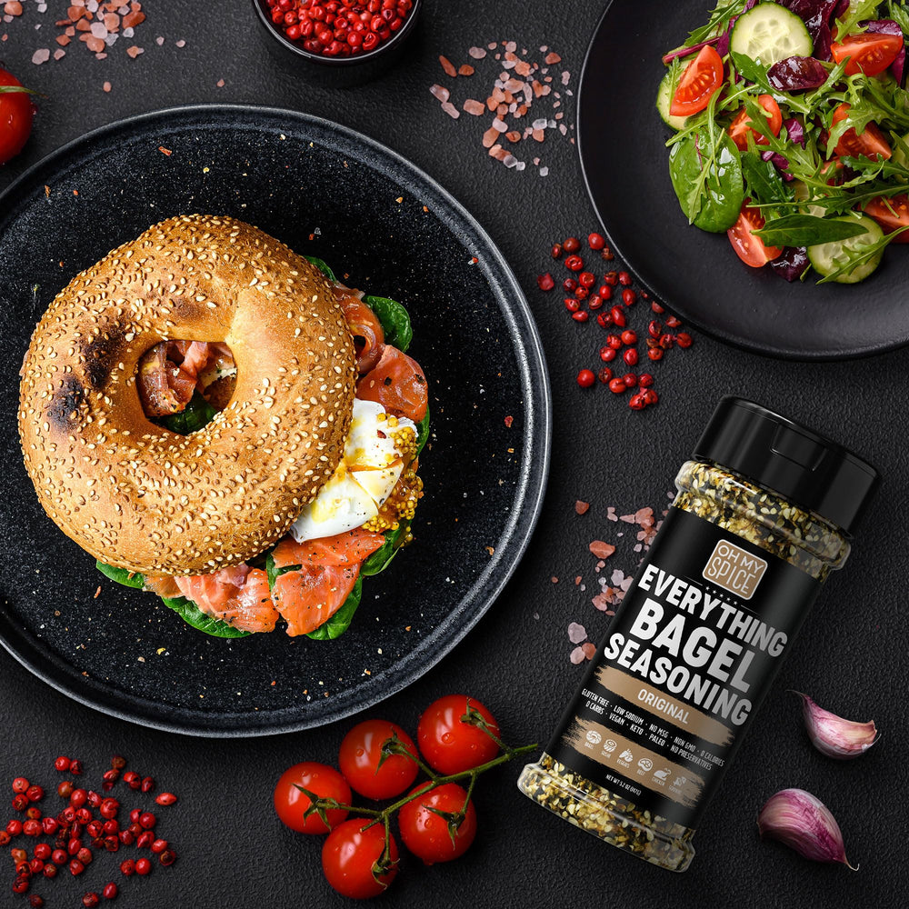 Oh My Spice Everything Bagel Seasoning Blend grilled salmon enhances flavor.