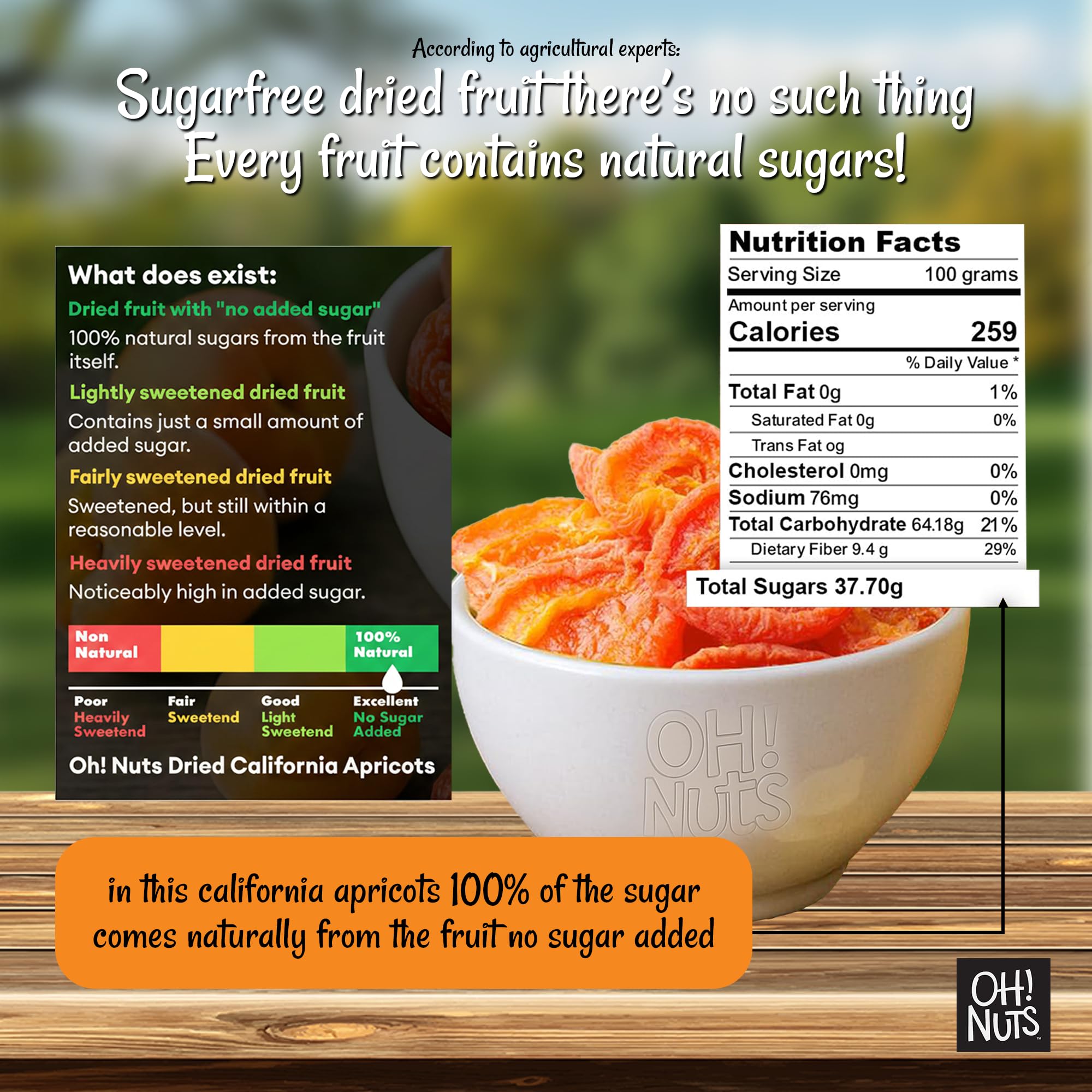 Close-up texture of Oh! Nuts Dried Apricots California highlights chewy fruit