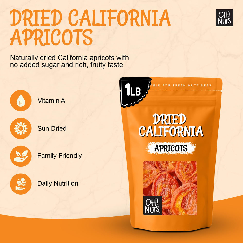 Open bag of Oh! Nuts Dried Apricots California ready for snacking