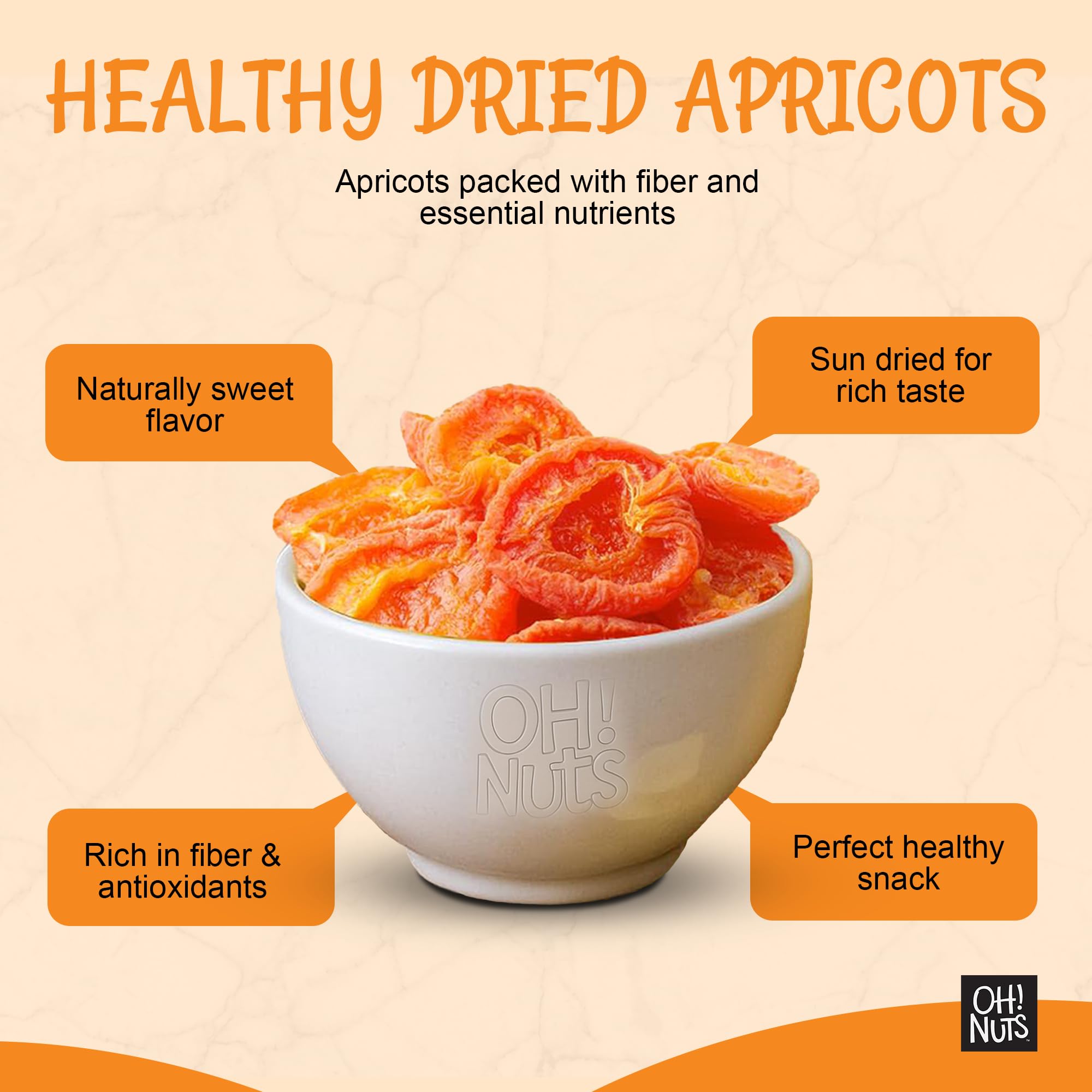 Serving bowl with Oh! Nuts Dried Apricots California for cereals and desserts