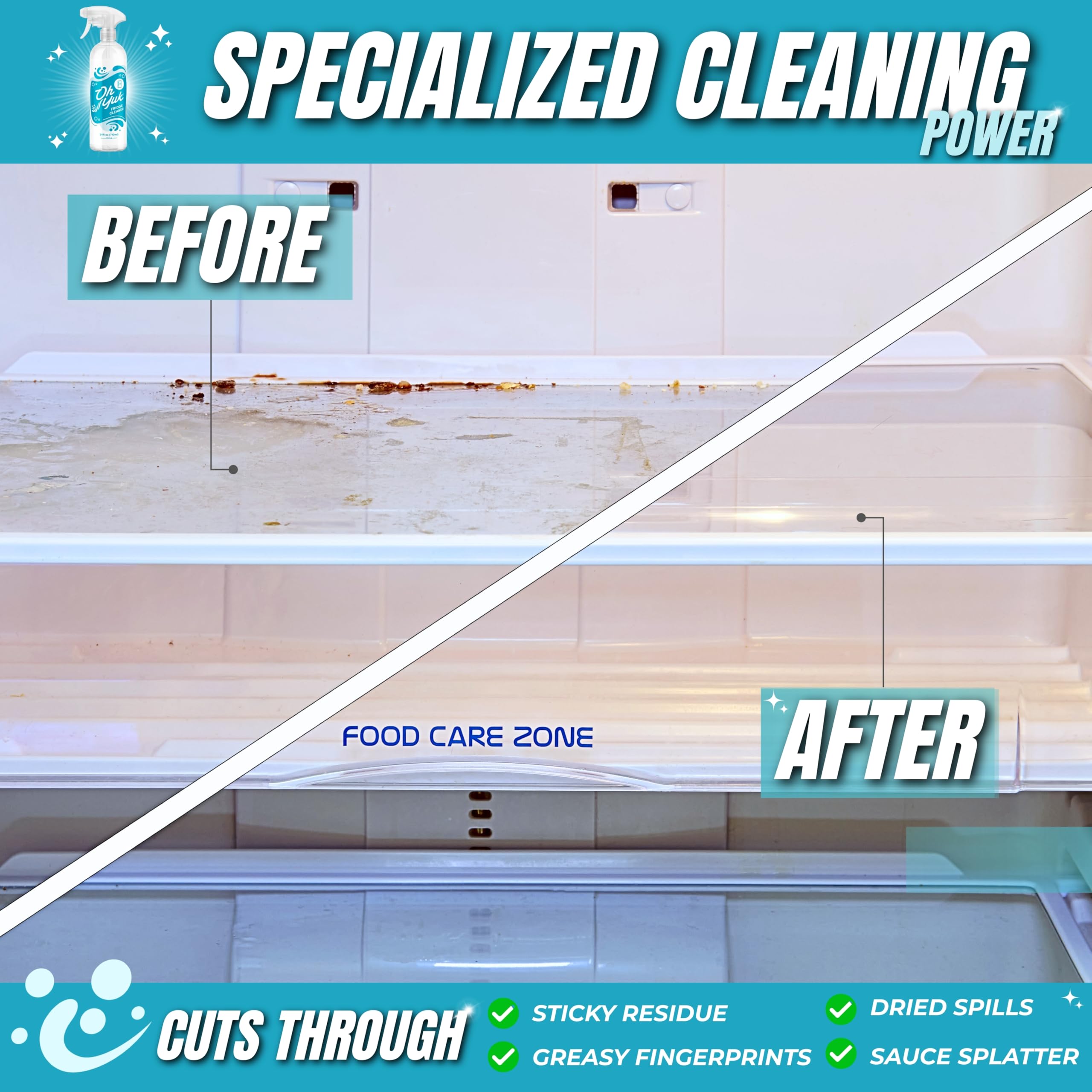 Oh Yuk Fridge Cleaner applies a mist for quick cleanup.