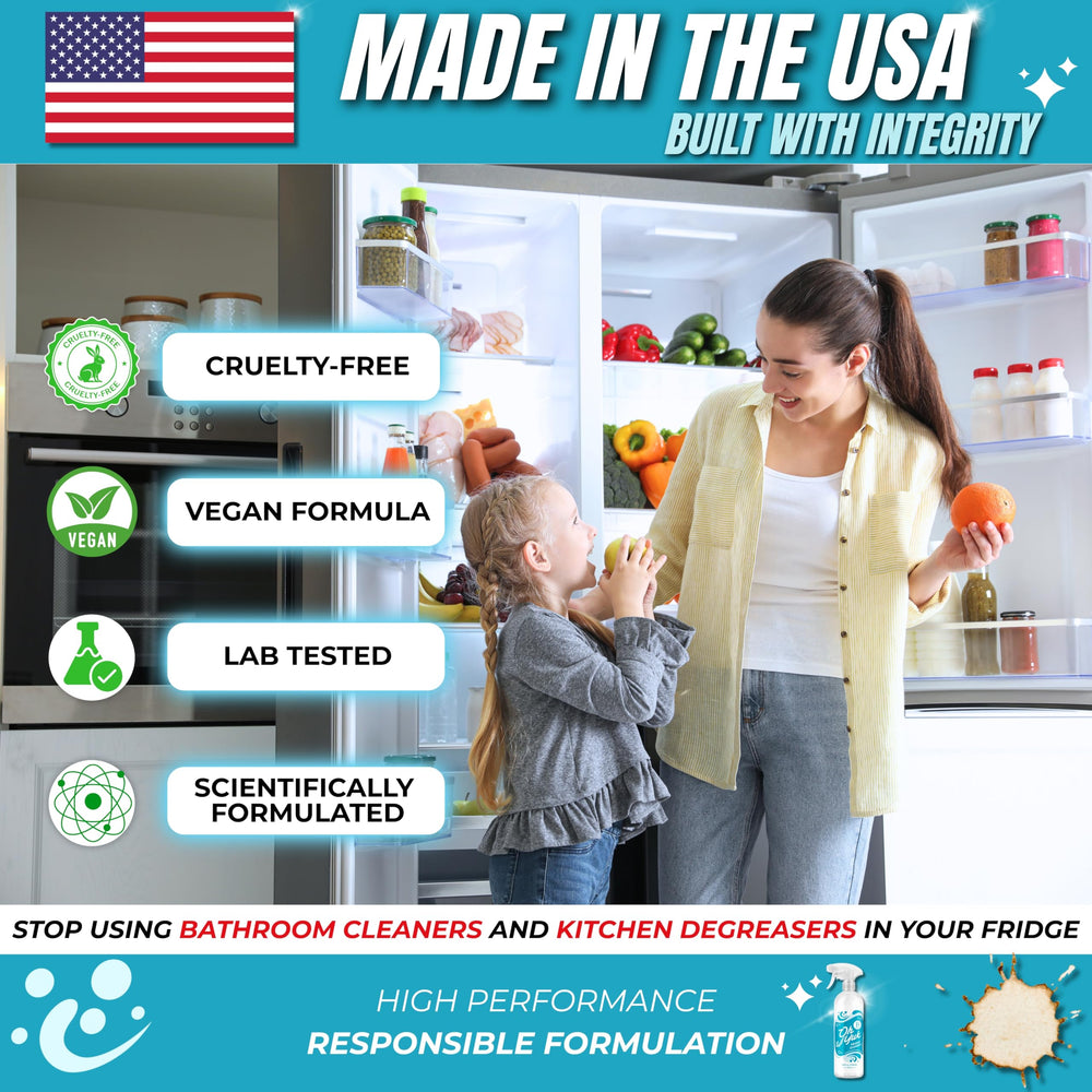 Oh Yuk Fridge Cleaner made in USA with biodegradable formula.