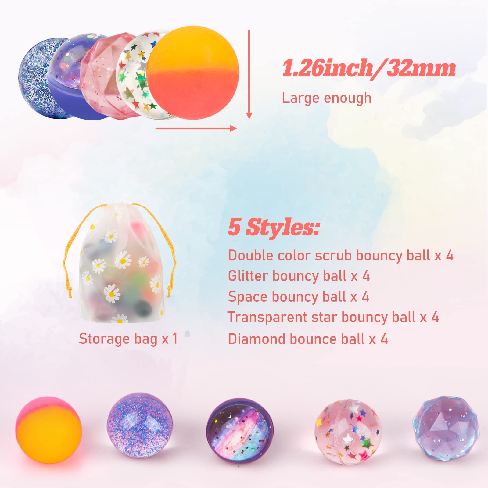 Ohanniewa bouncy balls 5 styles glitter diamonds stars for party prizes.
