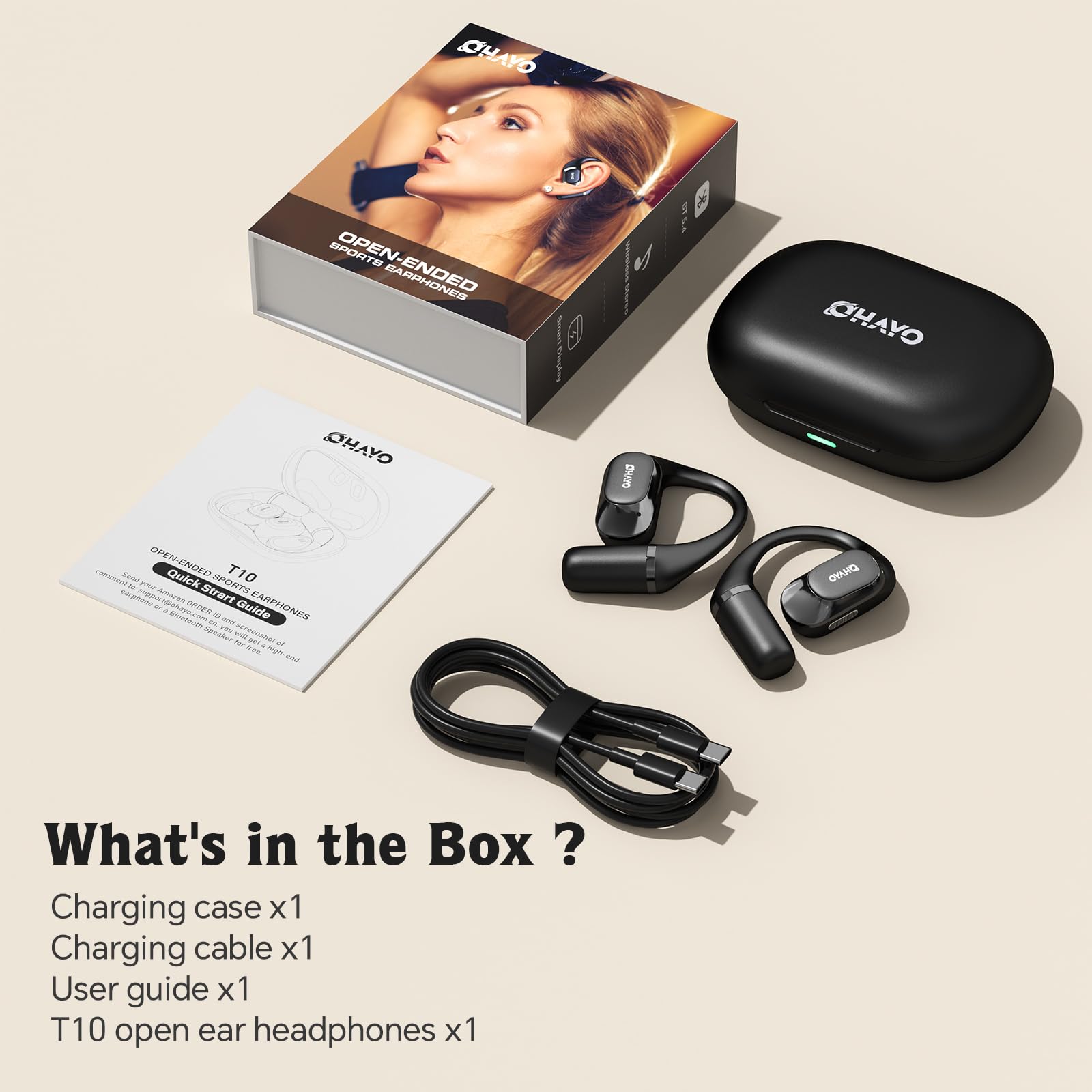 OHAYO accessories included: case and USB-C cable for easy charging