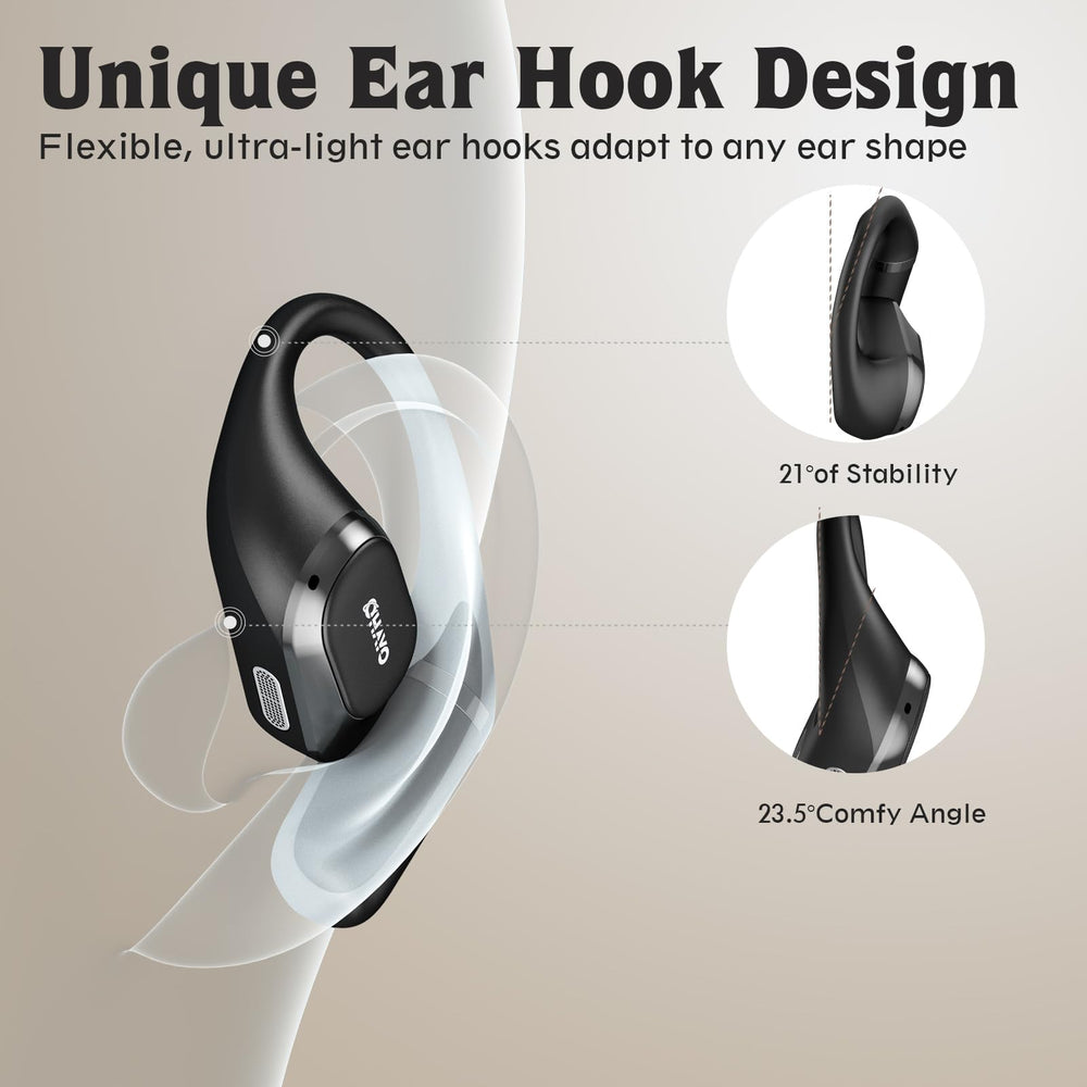 OHAYO ergonomic earhooks provide secure fit during running and cycling
