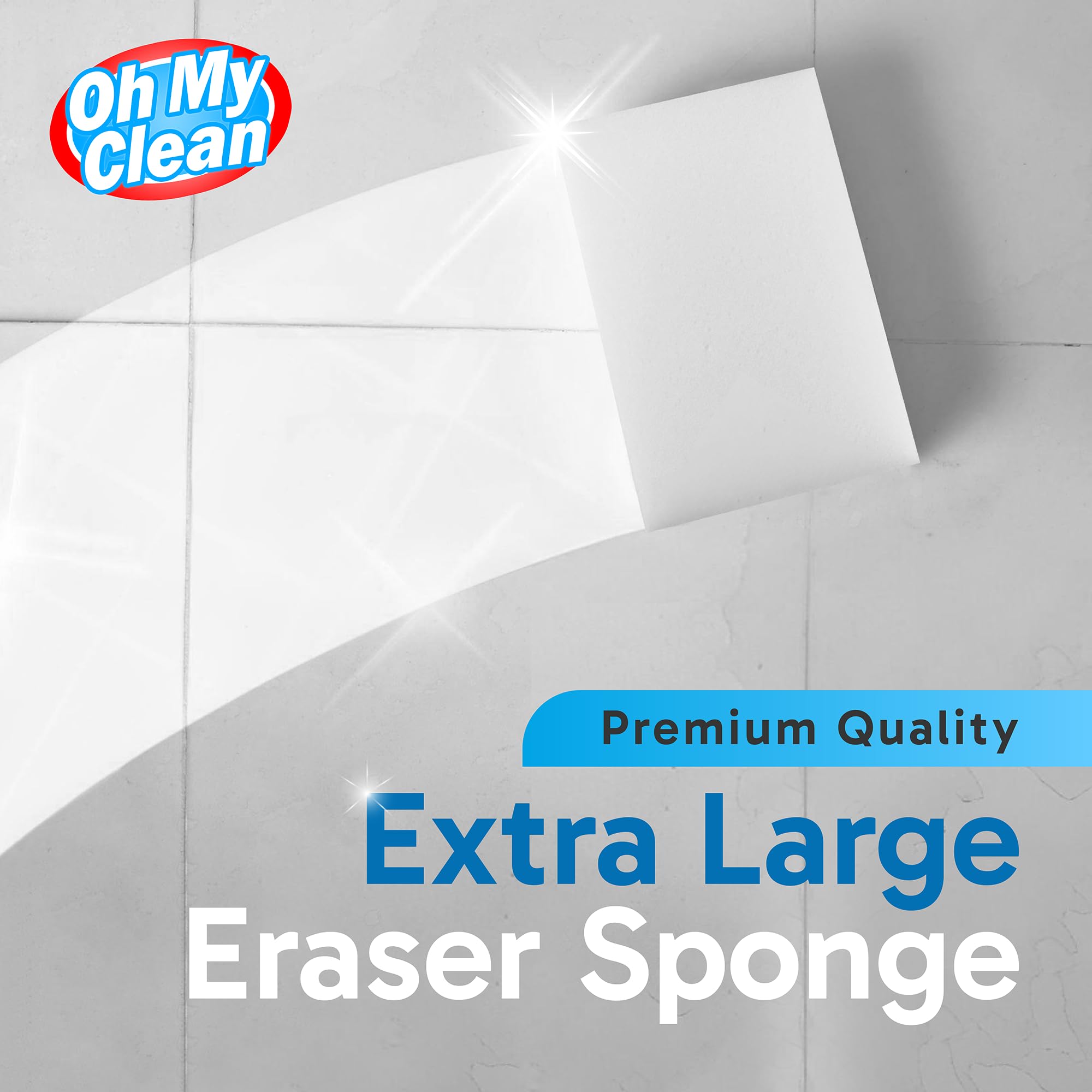 Oh My Clean eraser sponge extra-large foam shown for wall scuff removal.