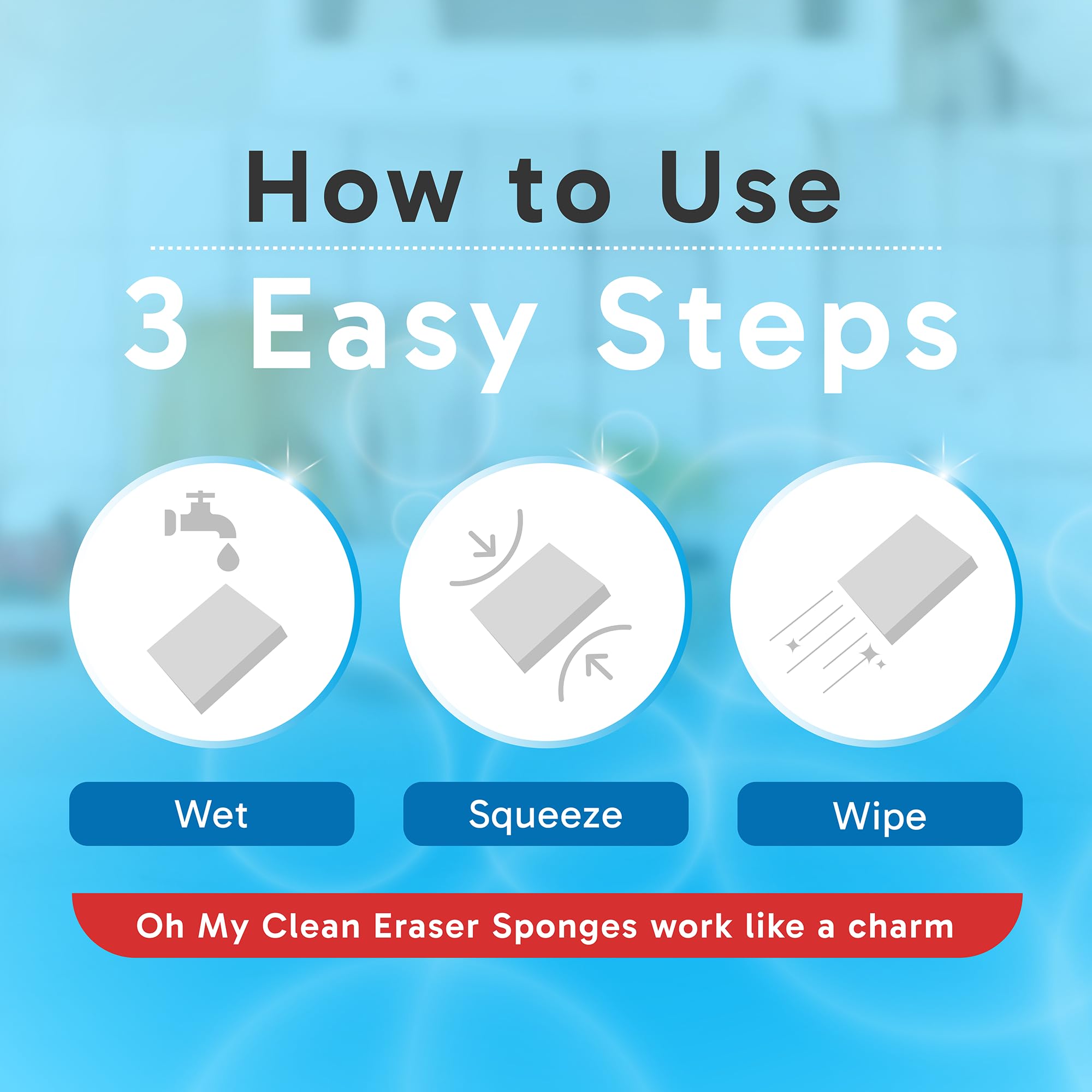 Oh My Clean eraser sponge dense foam handles heavy-duty cleaning tasks.