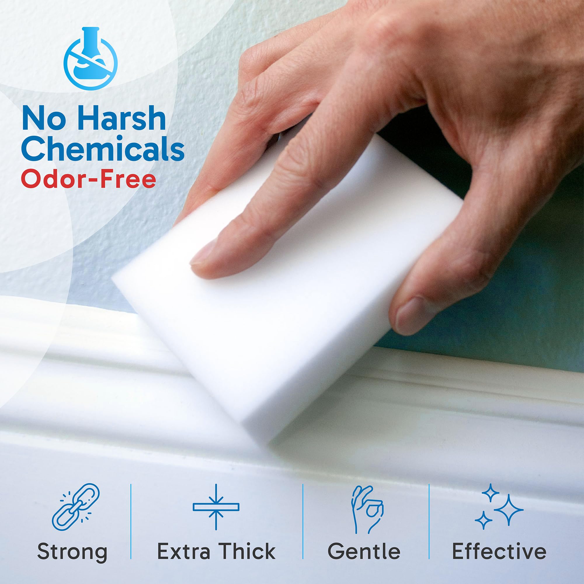 Oh My Clean eraser sponge bathroom tile soap scum removal.