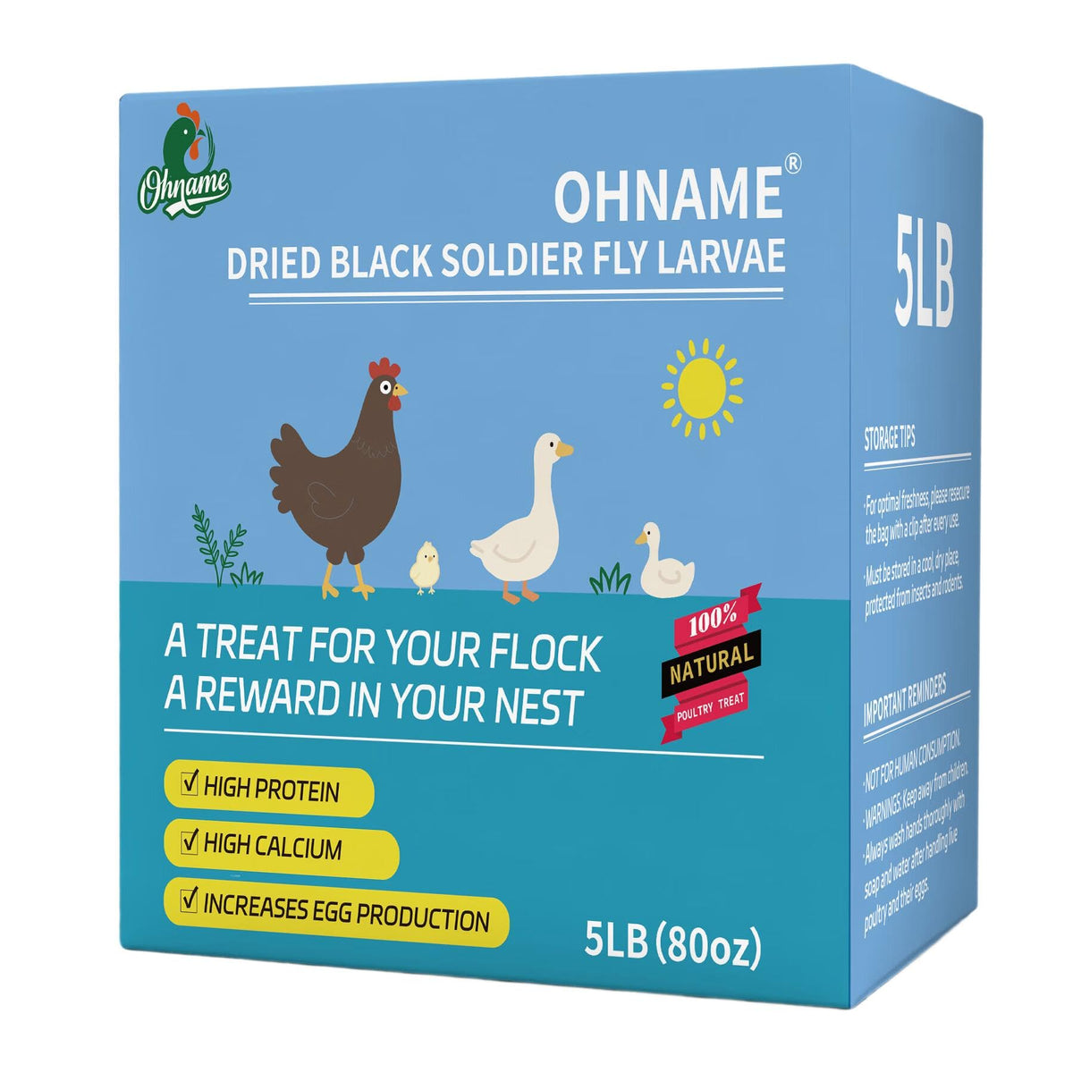 OHNAME 5lb BSFL larvae bag front for easy feeding and storage