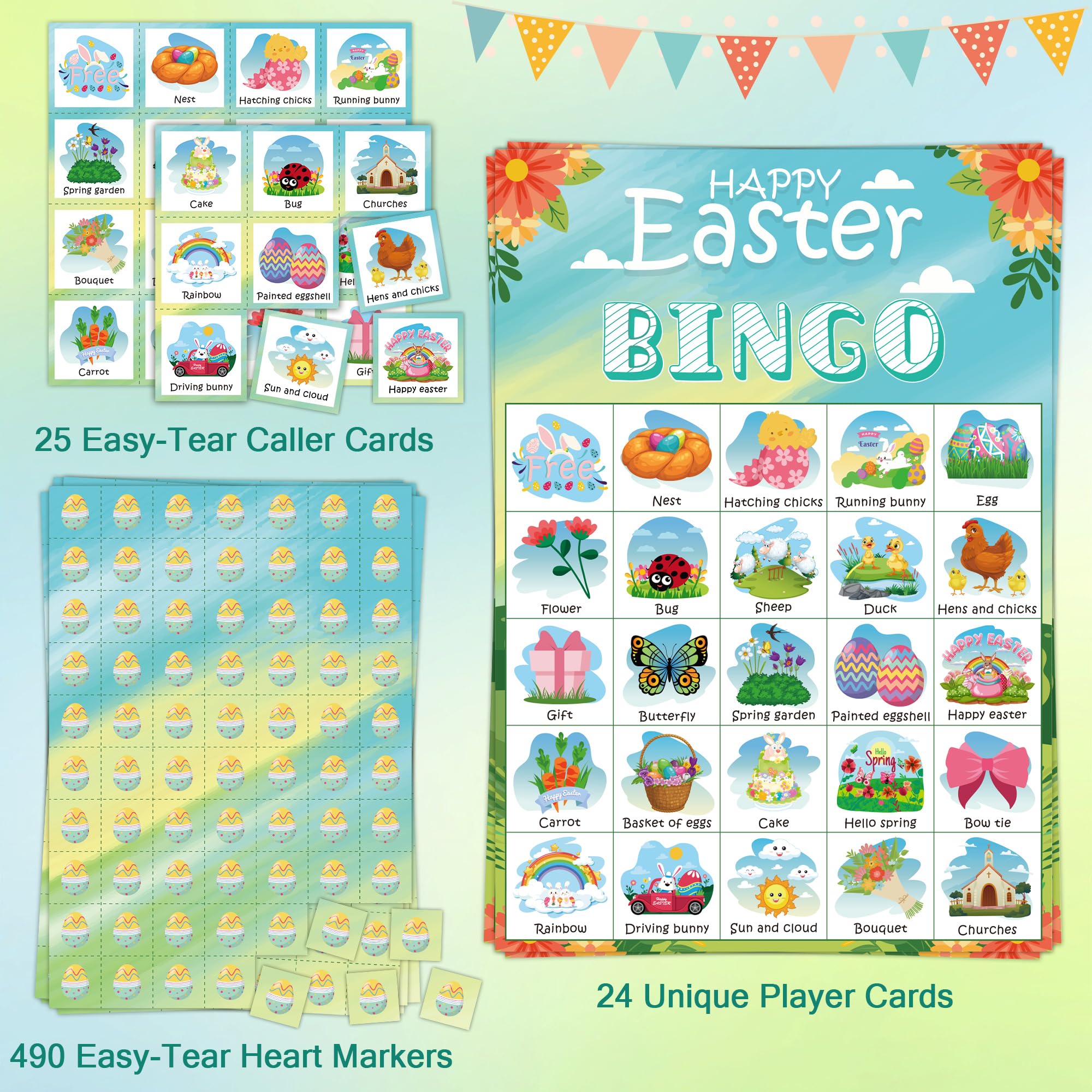 OHHOME Easter bingo calling cards for 25 players streamline party pacing.