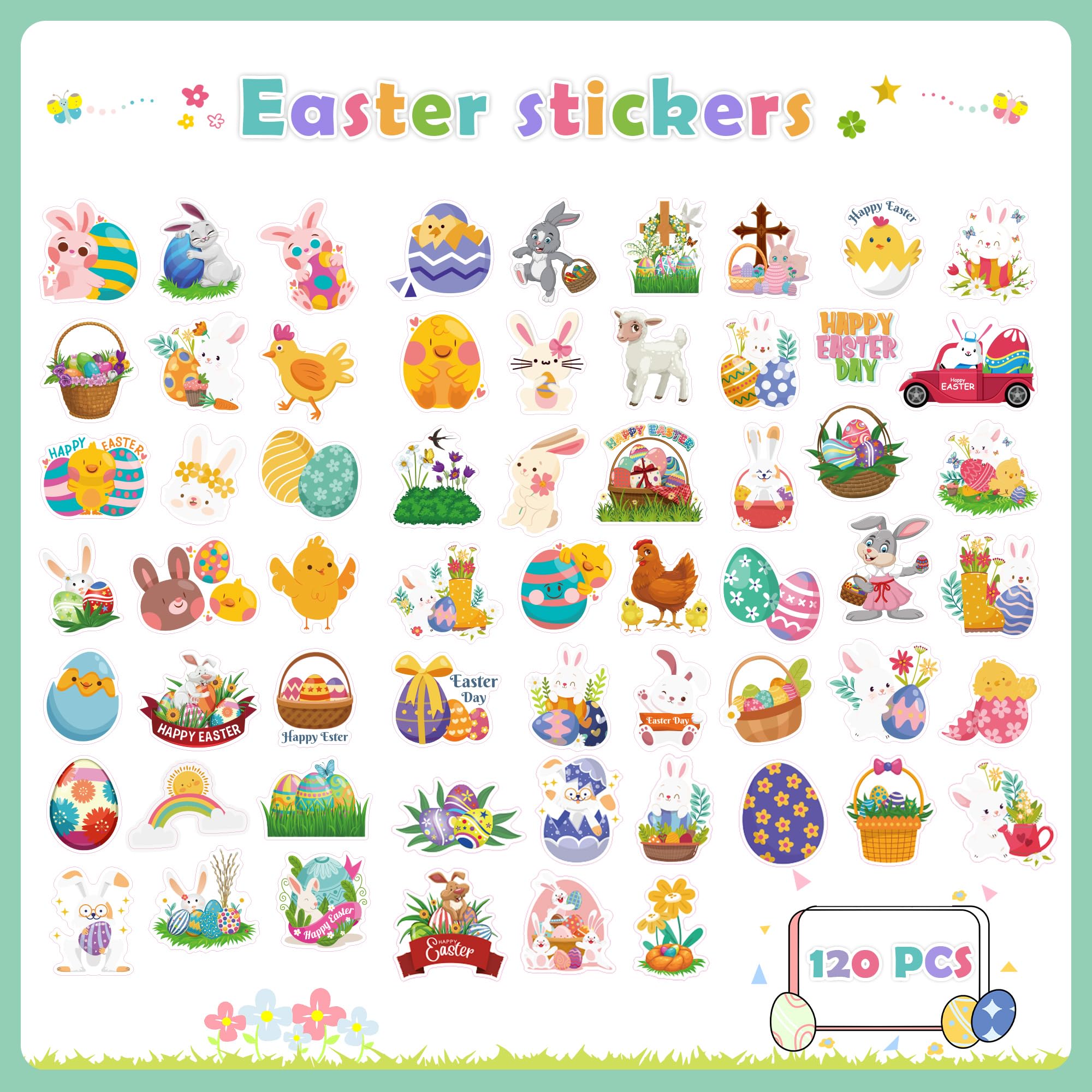 OHOME Easter stickers with colorful egg designs for classroom decor and personal projects.