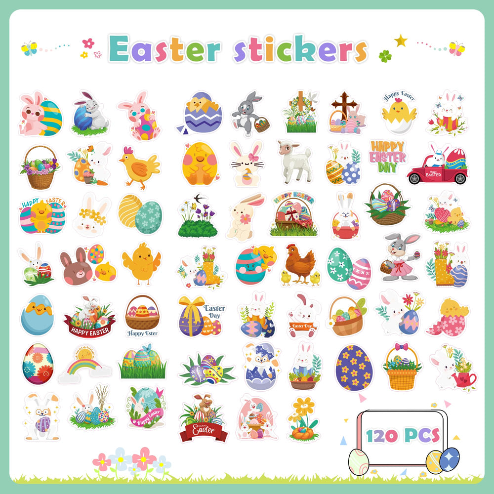 OHOME Easter stickers with colorful egg designs for classroom decor and personal projects.