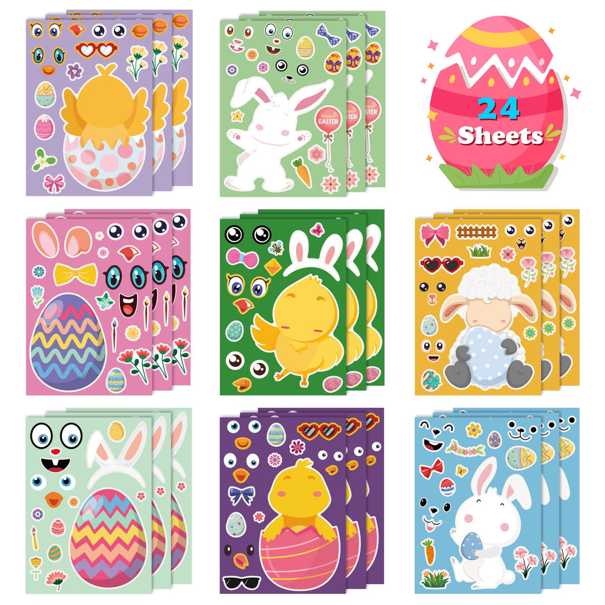 OHOME Easter stickers with eggs and bunnies for colorful kid crafts and decorations.