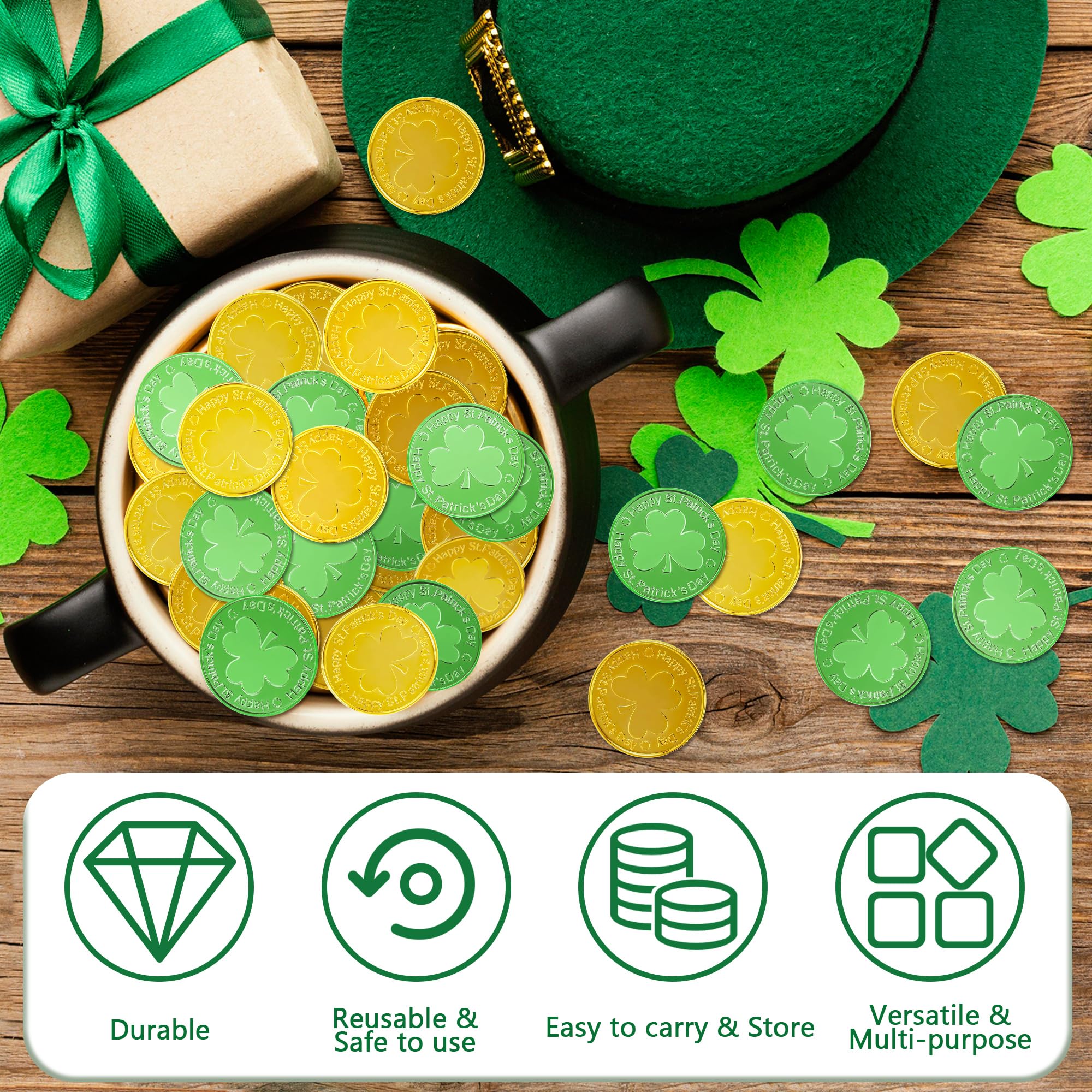 OHHOME two-sided shamrock coins for versatile decor.