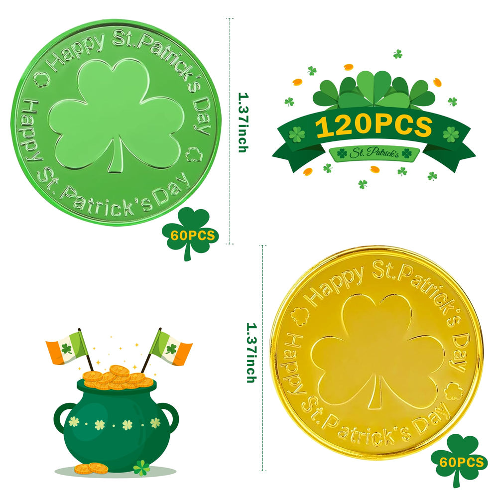 OHOME gold shamrock coins featuring embossed clovers for St Patrick's Day.
