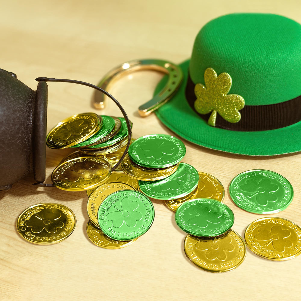 OHHOME coins used as photo props for festive St Patrick's Day moments.