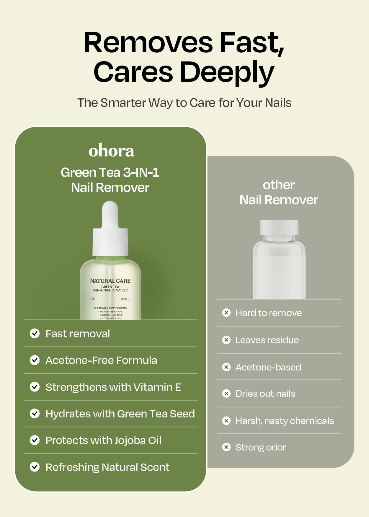 ohora Natural Care Green Tea Remover close-up applying motion for gentle removal