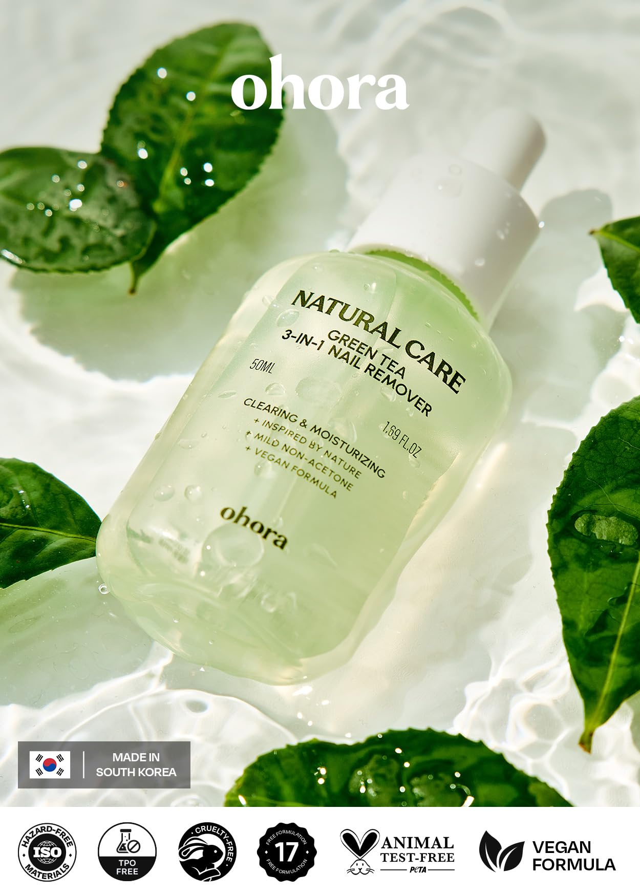 ohora Natural Care Green Tea Remover gel texture close-up showing non-acetone formula
