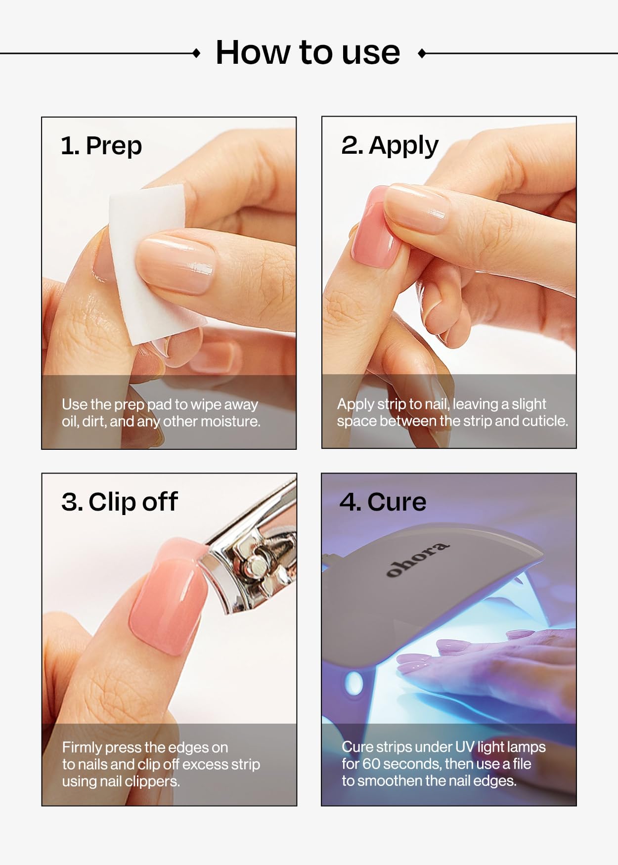 ohora semi cured gel nail strips onyx top coat shine emphasizes glossy result