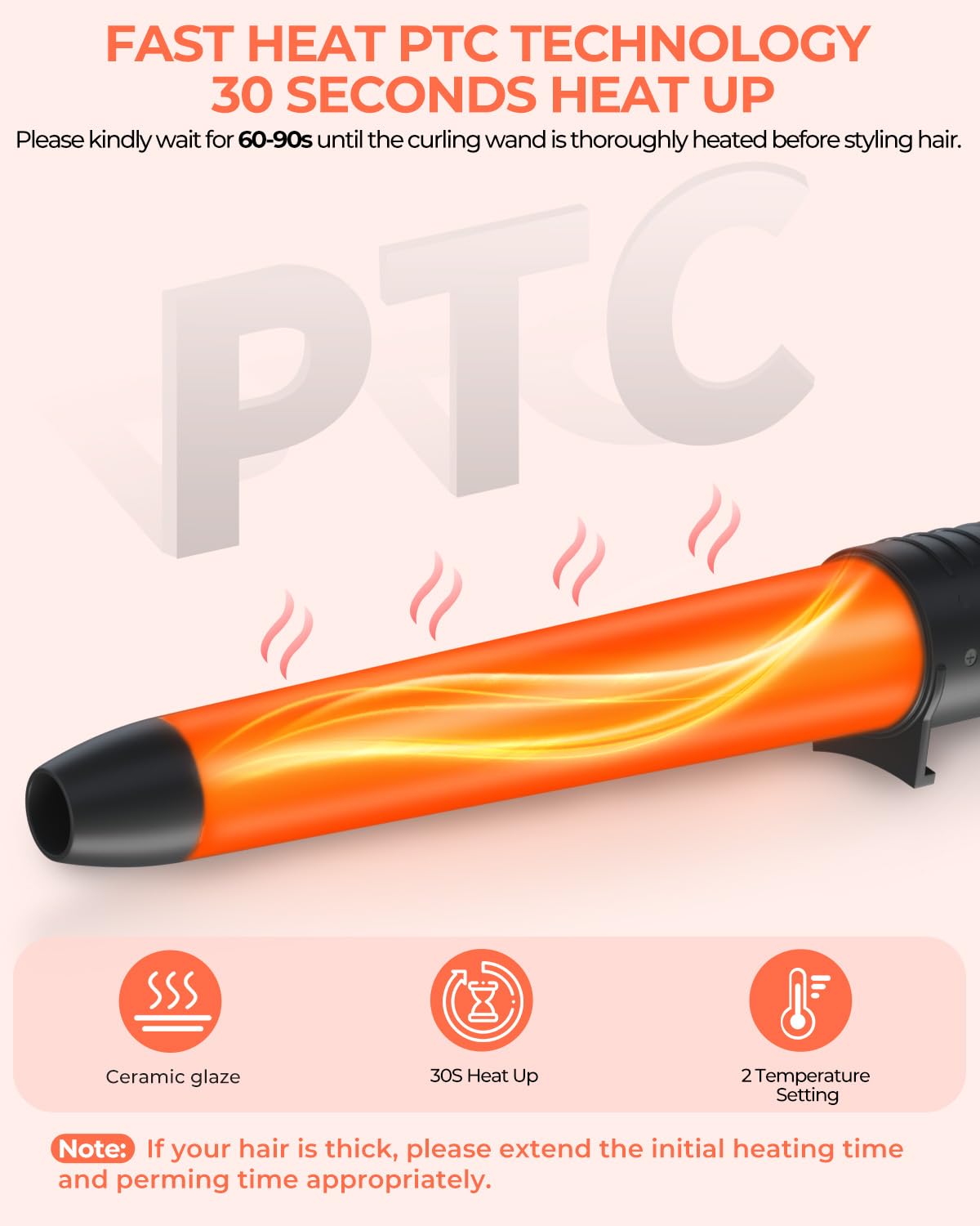 Ohuhu curling wand with 1-1.25 inch barrel for voluminous waves.