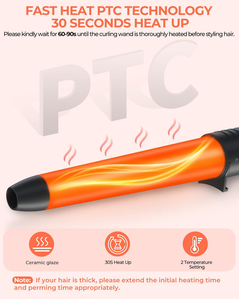 Ohuhu curling wand with 1-1.25 inch barrel for voluminous waves.