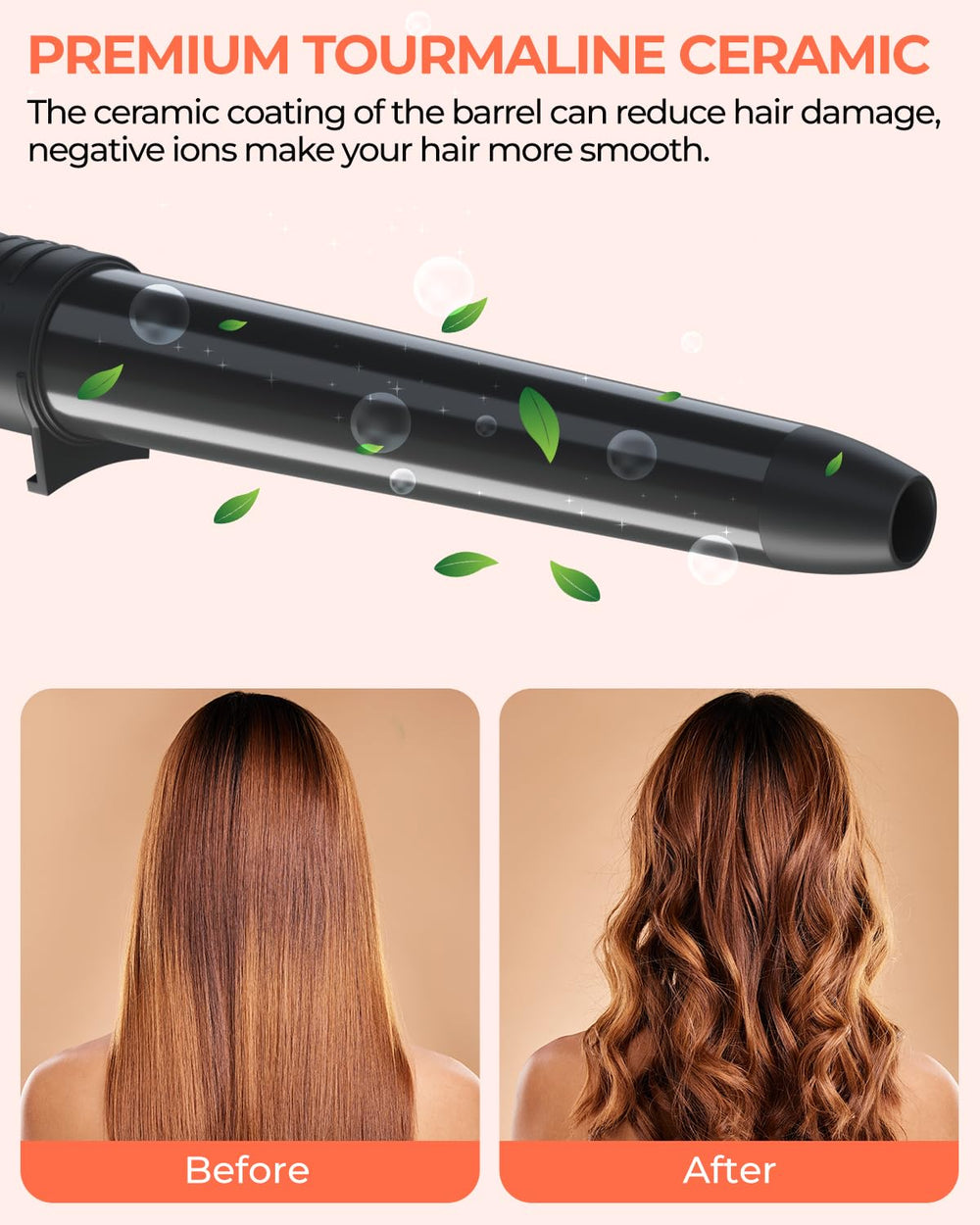 Ohuhu curling wand set with clips and dual voltage for easy styling.