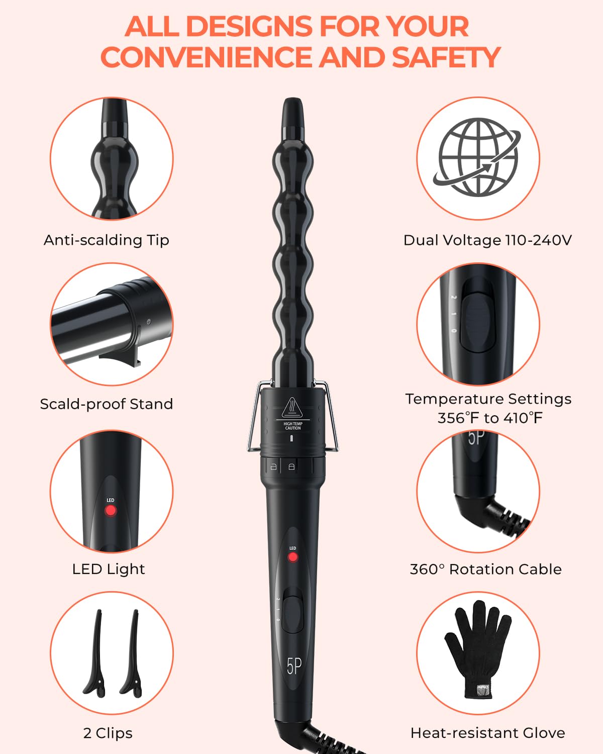 Ohuhu curling wand heat-resistant glove for safer styling.