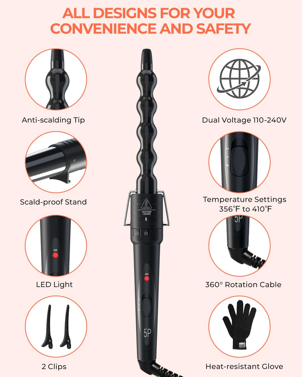 Ohuhu curling wand heat-resistant glove for safer styling.
