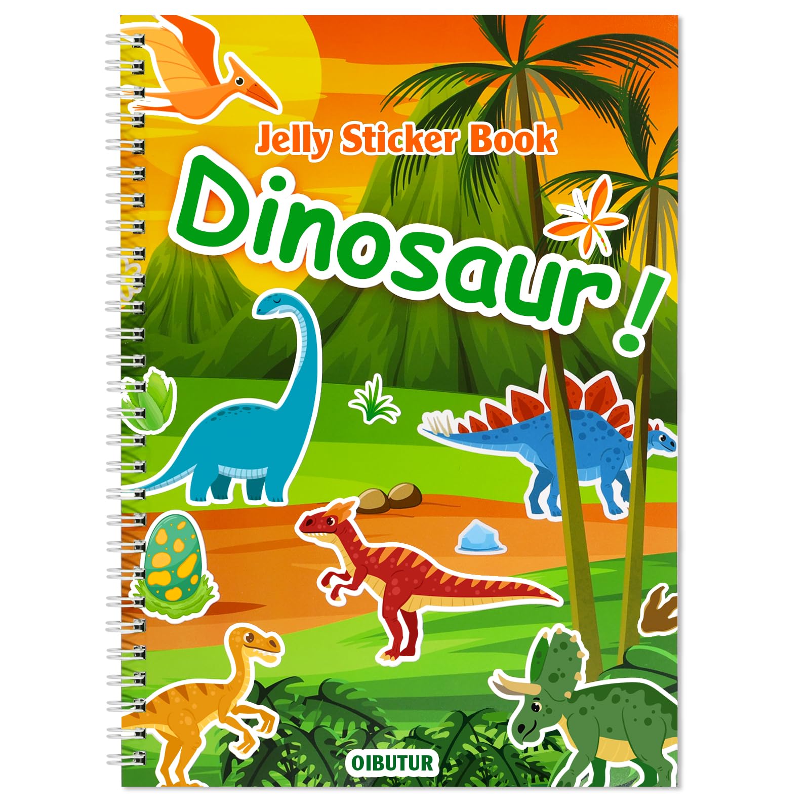 OIBUTUR dinosaur stickers book cover with bright scenes for engaging playtime