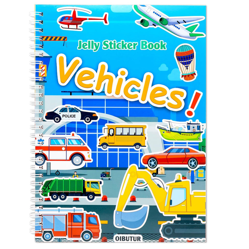 OIBUTUR jelly sticker book, vehicles scene 01, sticky silicone travel stickers for car trips
