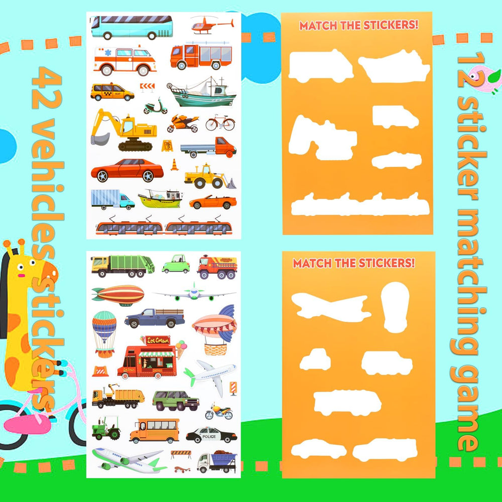 OIBUTUR jelly sticker book, vehicles scene 03, waterproof surface for mess-free fun