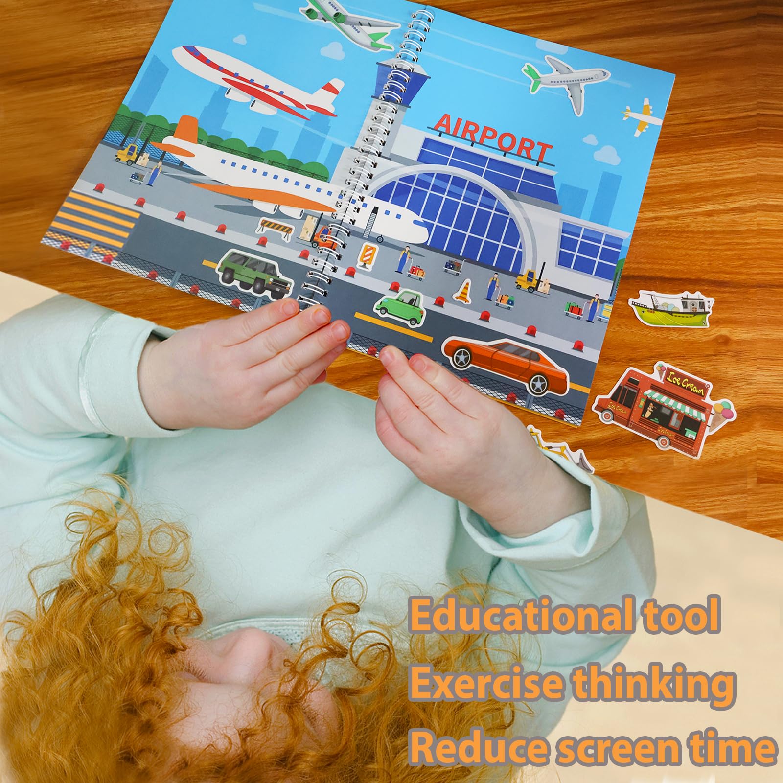 OIBUTUR jelly sticker book, vehicles scene 05, spiral binding keeps pages flat for easy sticking