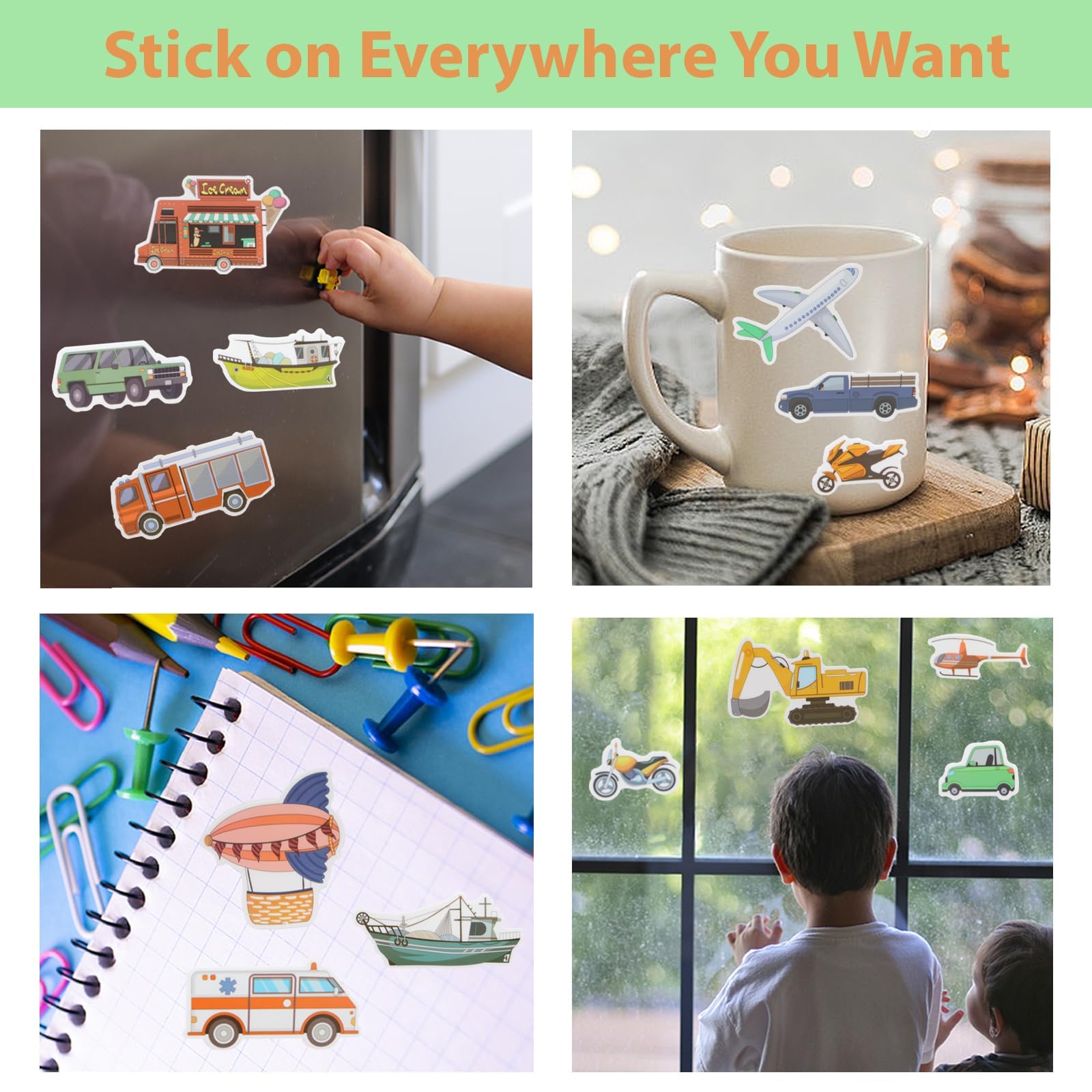 OIBUTUR jelly sticker book, vehicles scene 06, non-toxic silicone materials for safe play
