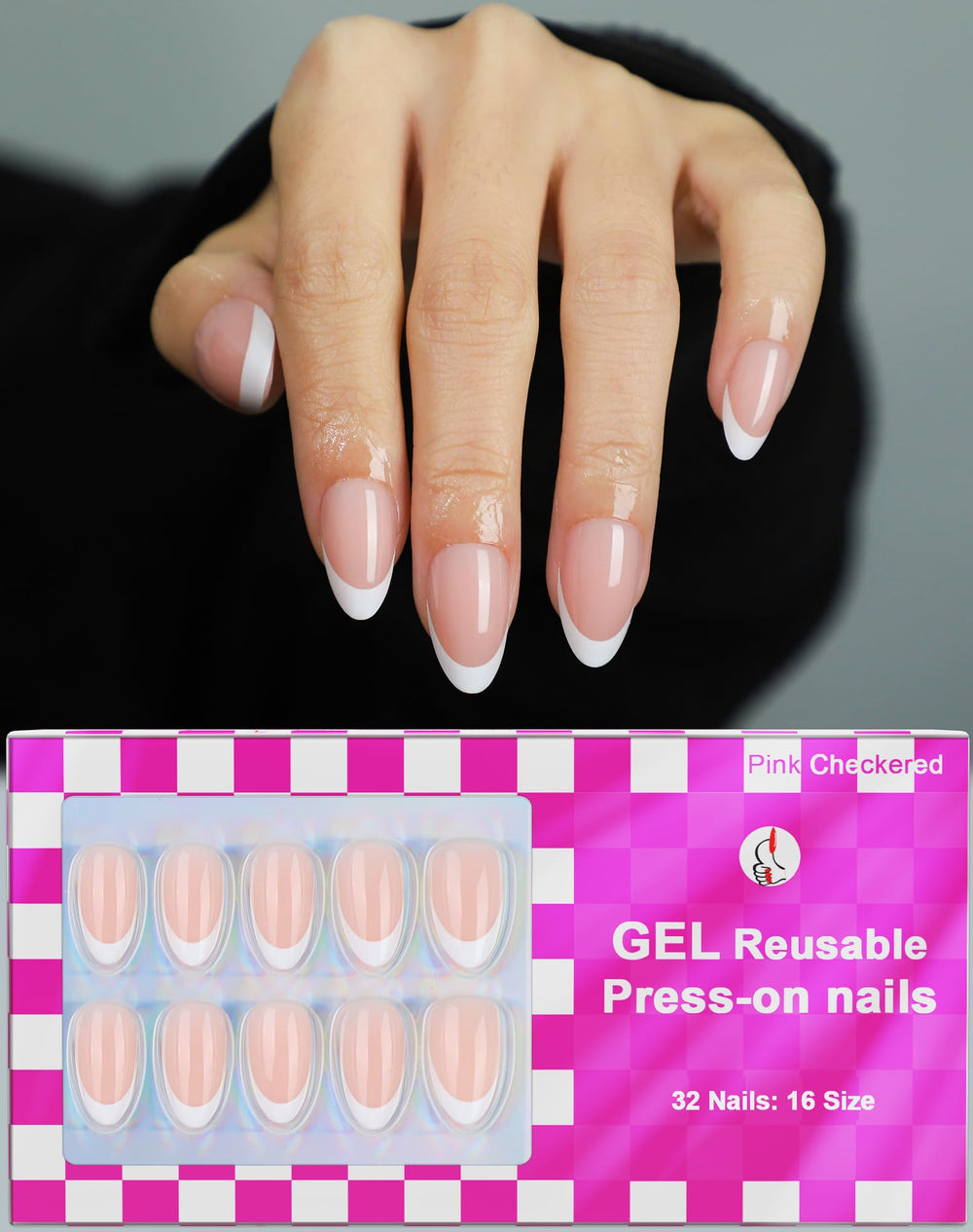 OIFEN French almond gel press-on nails short 32 piece set for at home manicure