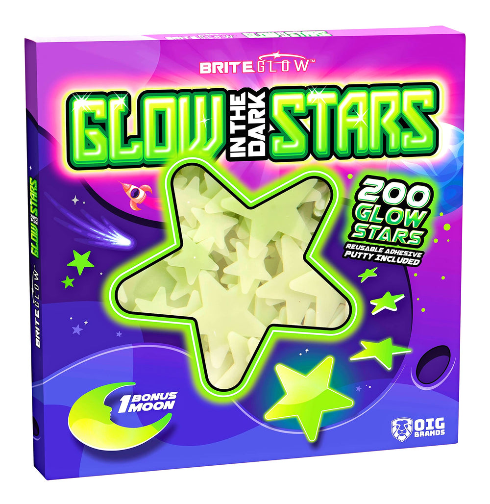 OIG Brands glow stars illuminate kids' room with a gentle night-light glow.