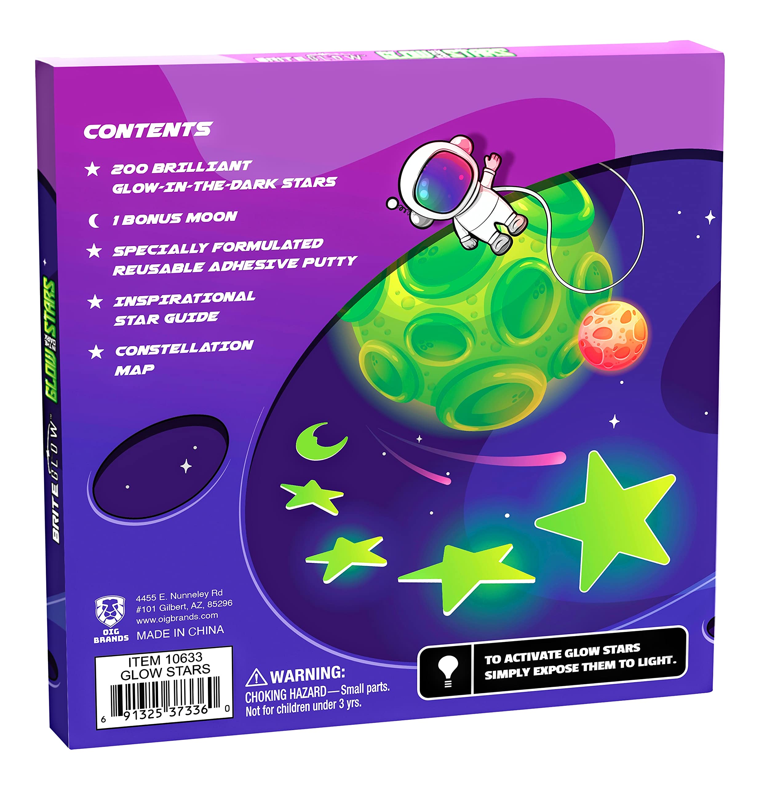OIG Brands moon and stars create a space-themed ceiling art for playtime.