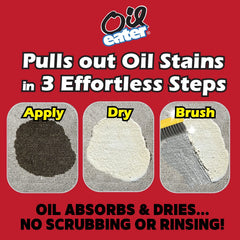 Oil Eater Overnight Stain Remover sweep-away step reveals cleaner concrete after overnight treatment