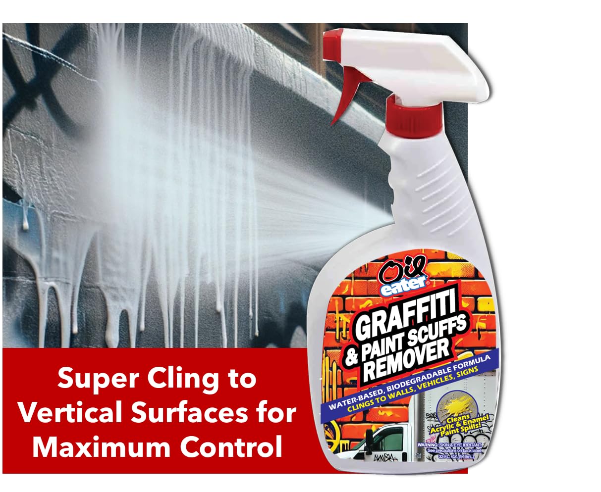 Oil Eater Pro vehicle exterior cleaner removes spray paint safely from car surfaces.