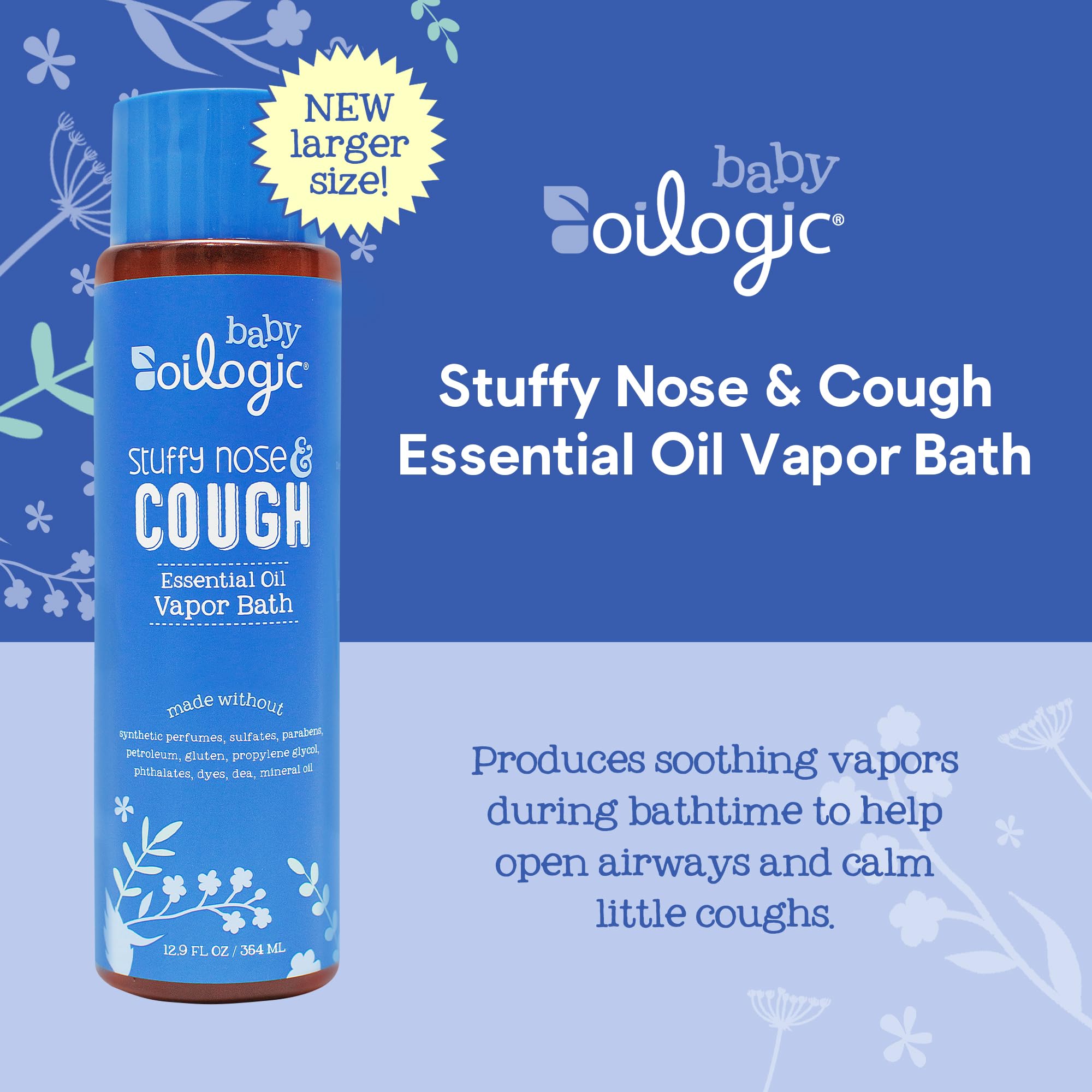 Oilogic baby bath vapor closeup highlights pure essential oils for gentle, safe spa-like moments.