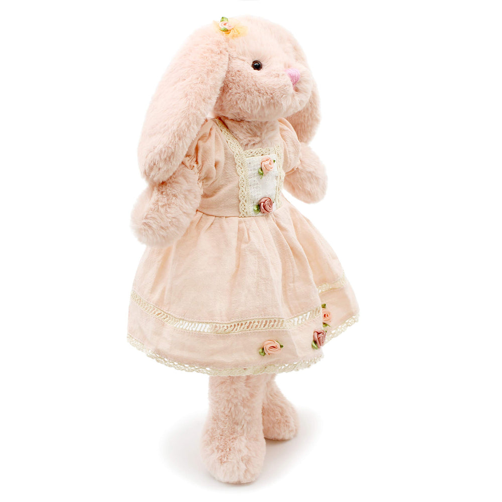 oits cute bunny plush in pink vintage dress for imaginative moments.