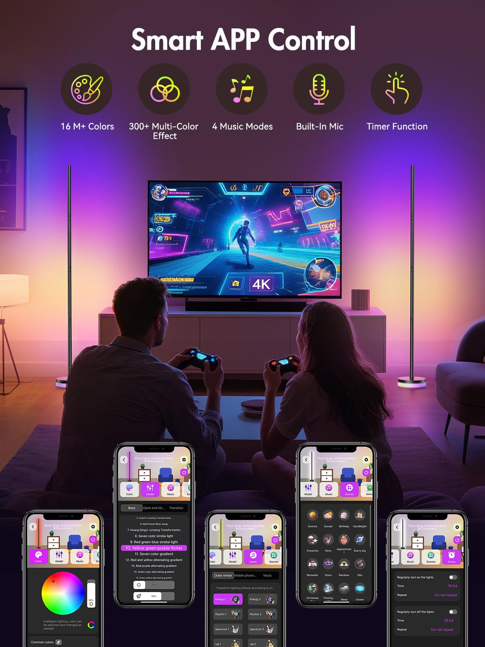 OIYN Corner Floor Lamp offers 85+ preset scenes plus DIY modes.