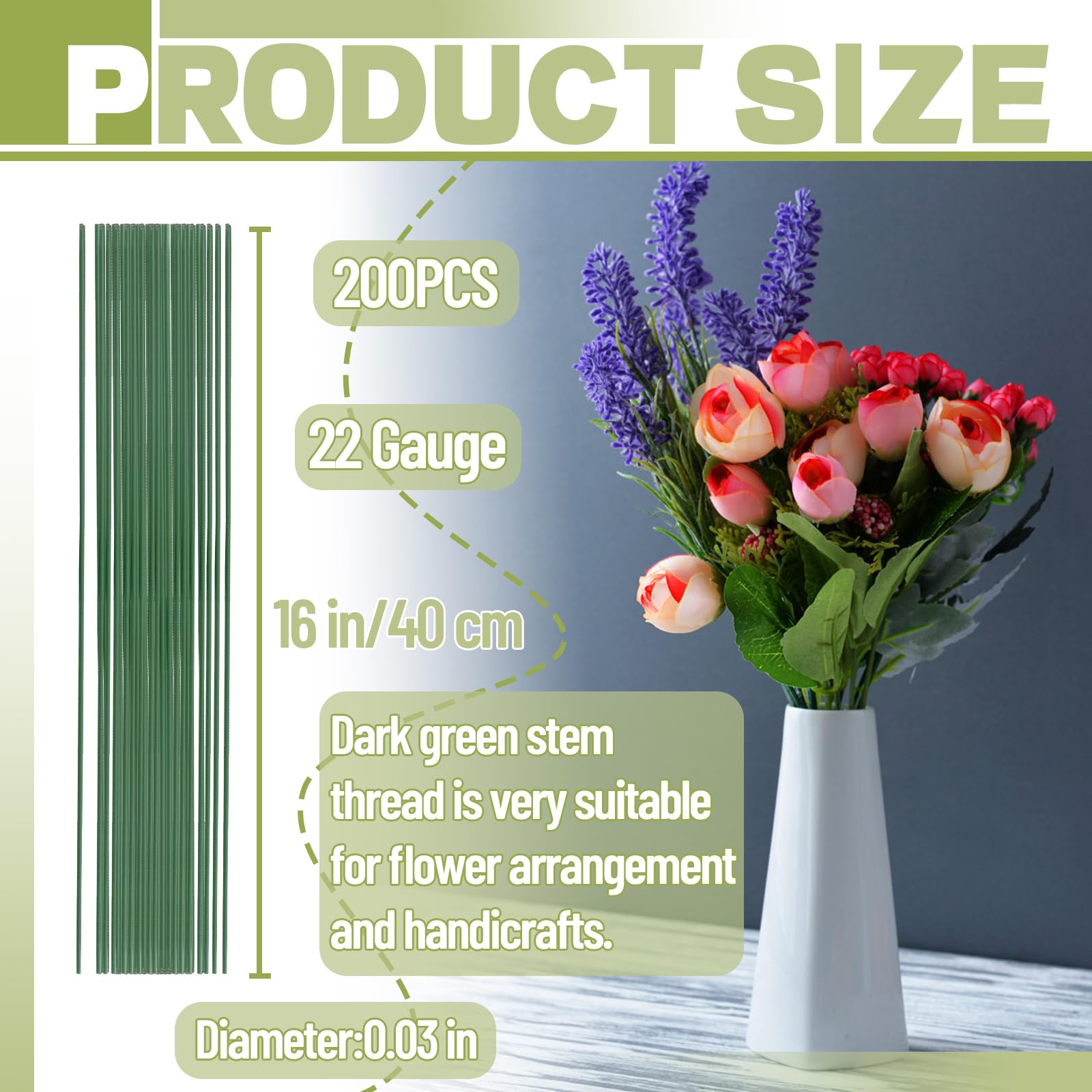 OJYUDD green floral stem wire pre-cut 200pcs for faster setups.