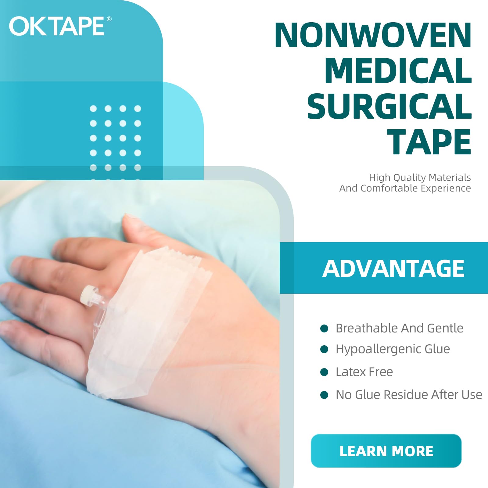 OK TAPE OKPore breathable tape applied to light dressing for comfort