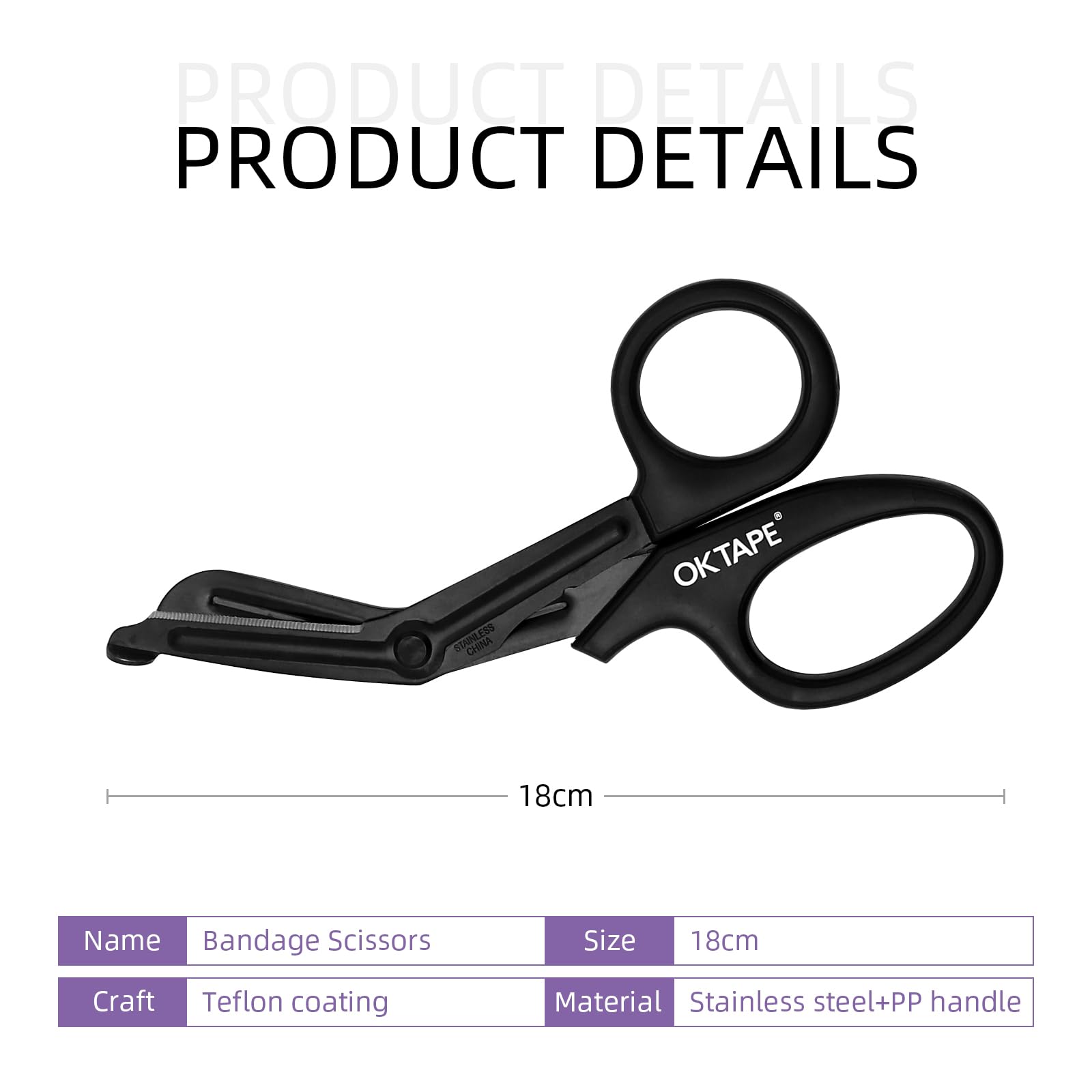 OK TAPE Shears curved tip enabling safe, precise trimming