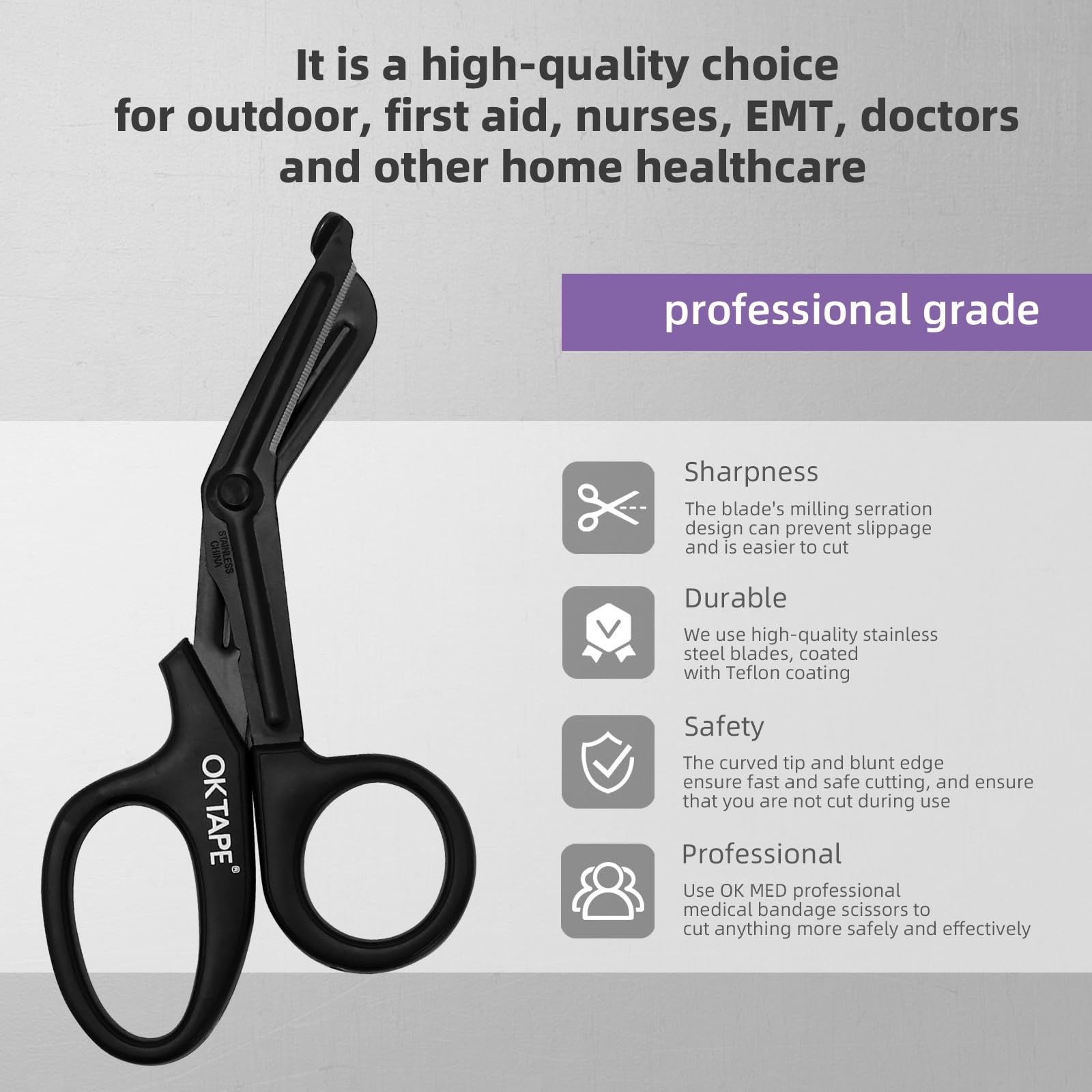 OK TAPE Shears ergonomic handle for comfortable grip