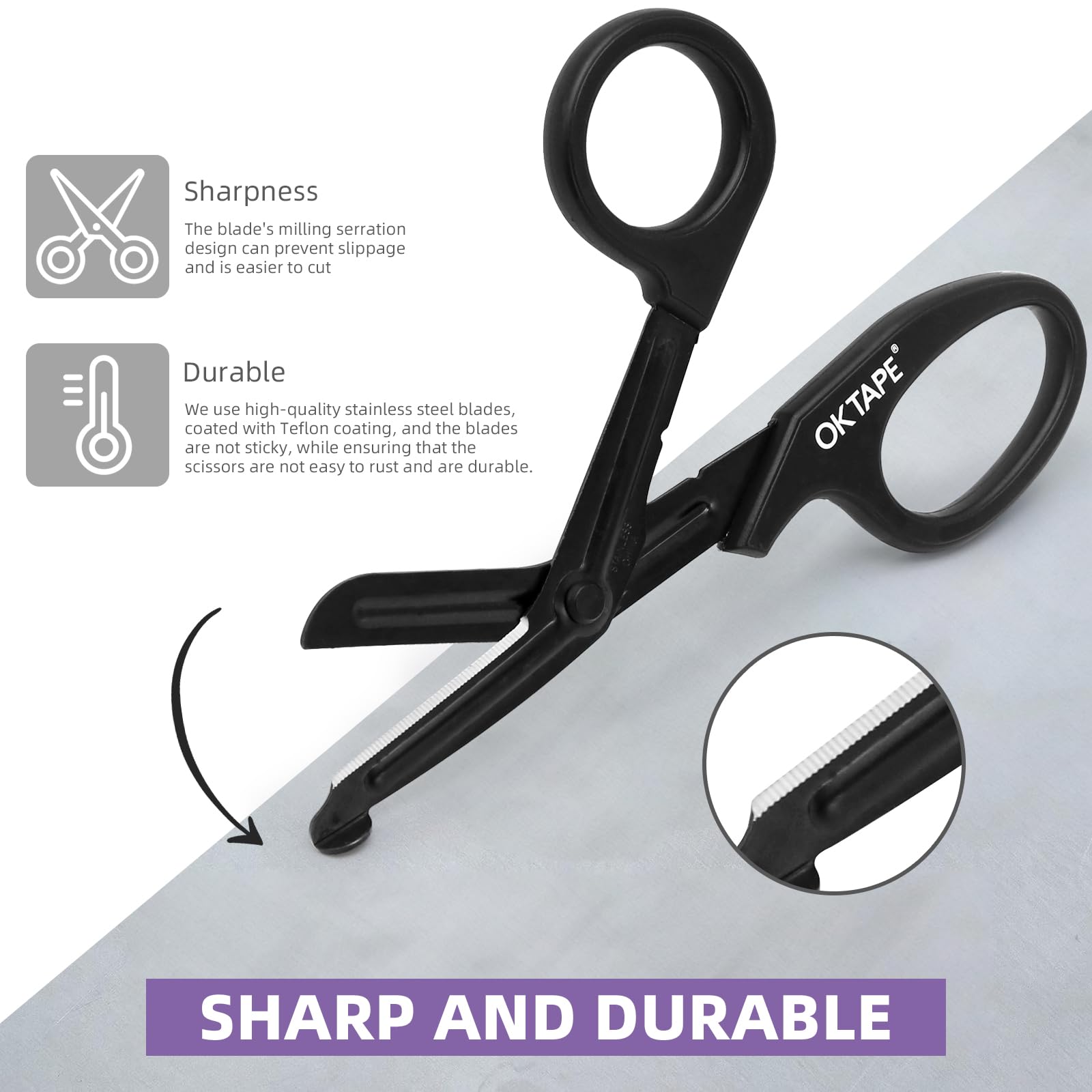 OK TAPE Shears stainless steel blades resist rust for durability