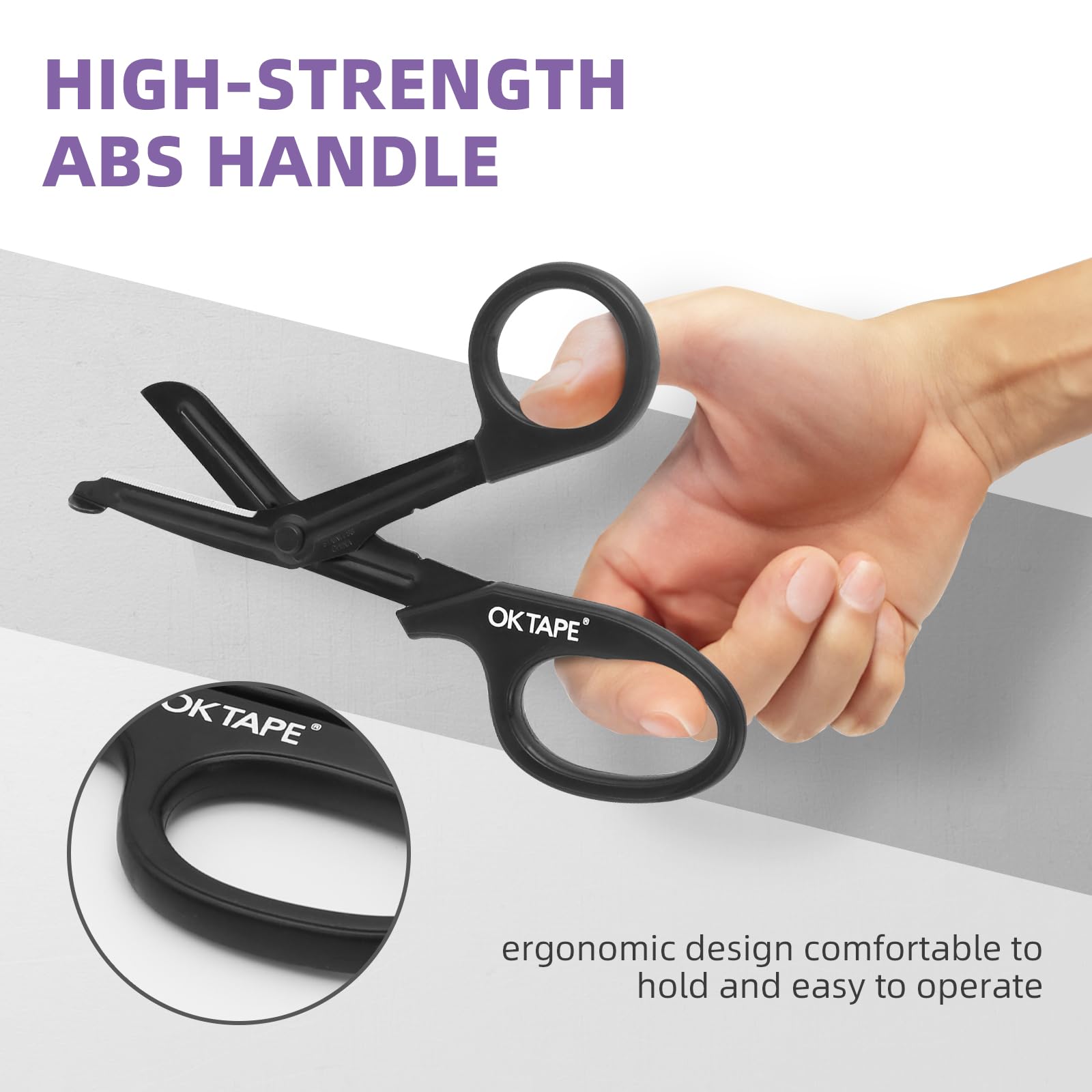 OK TAPE Shears Teﬂon coating to reduce sticking during use